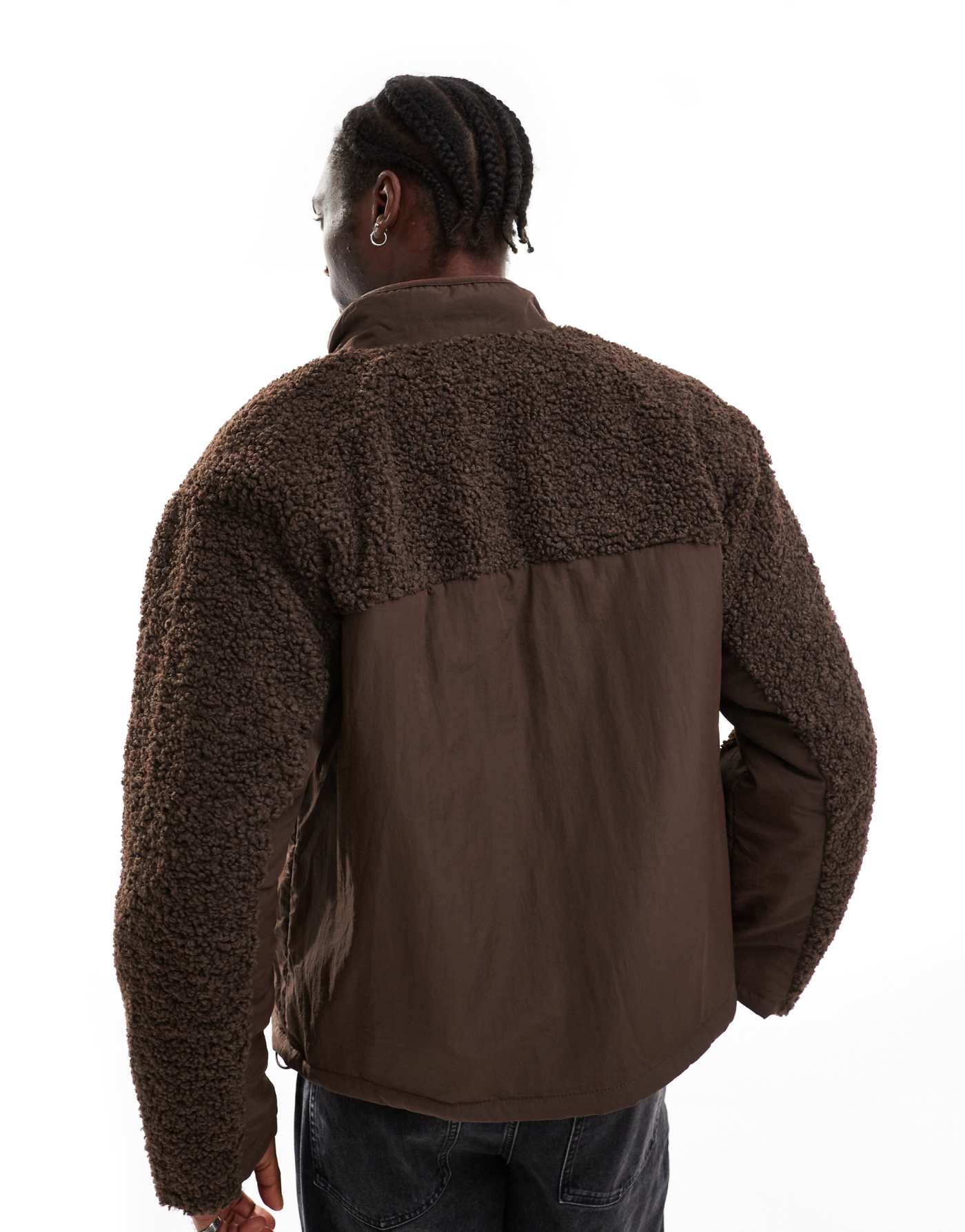 COLLUSION borg and nylon jacket in brown