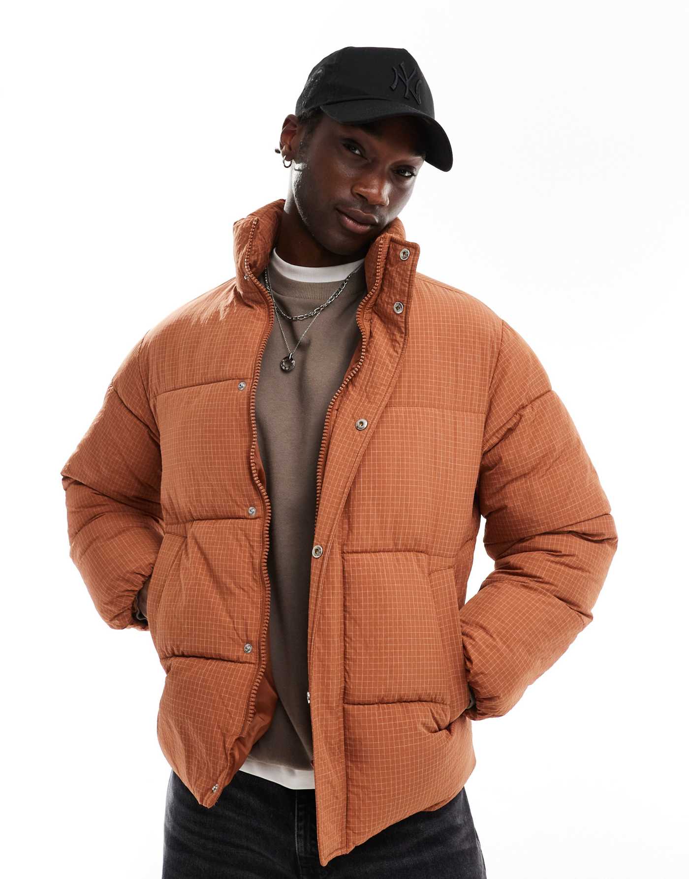 COLLUSION funnel neck ripstop padded puffer jacket in orange