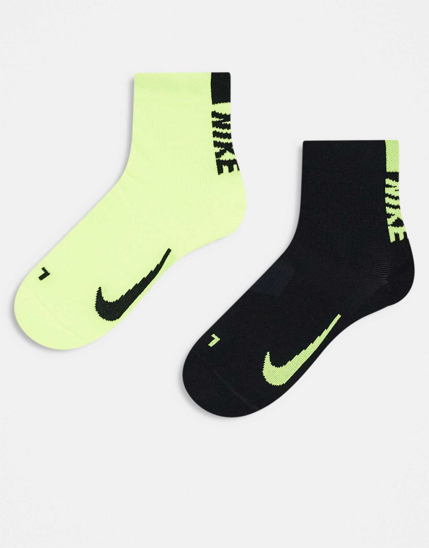 Nike Running Multiplier 2 pack ankle socks in black and green