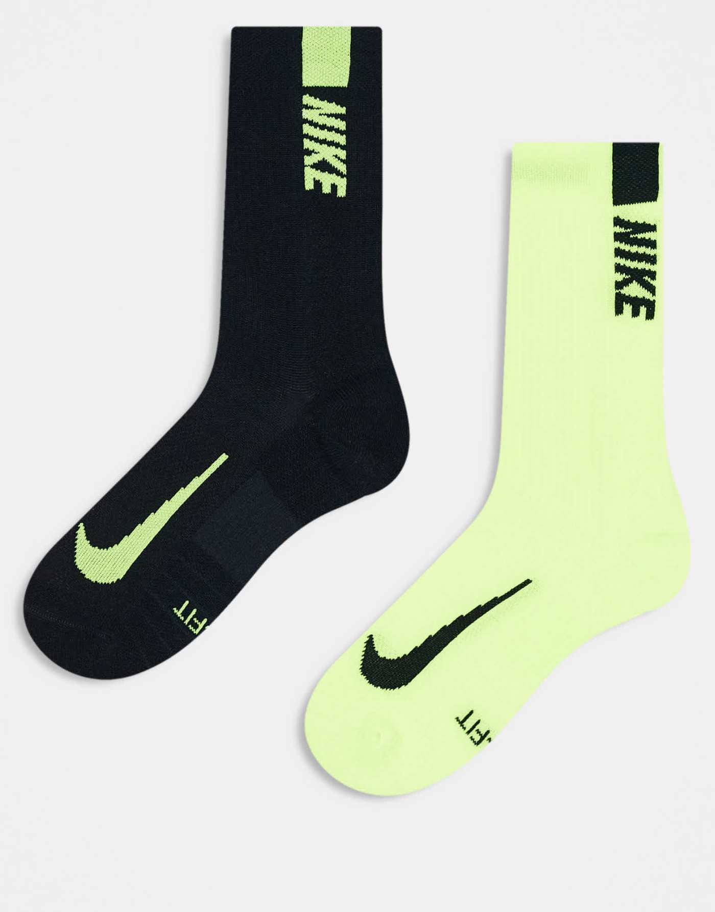 Nike Running Multplier 2 pack crew socks in black and green