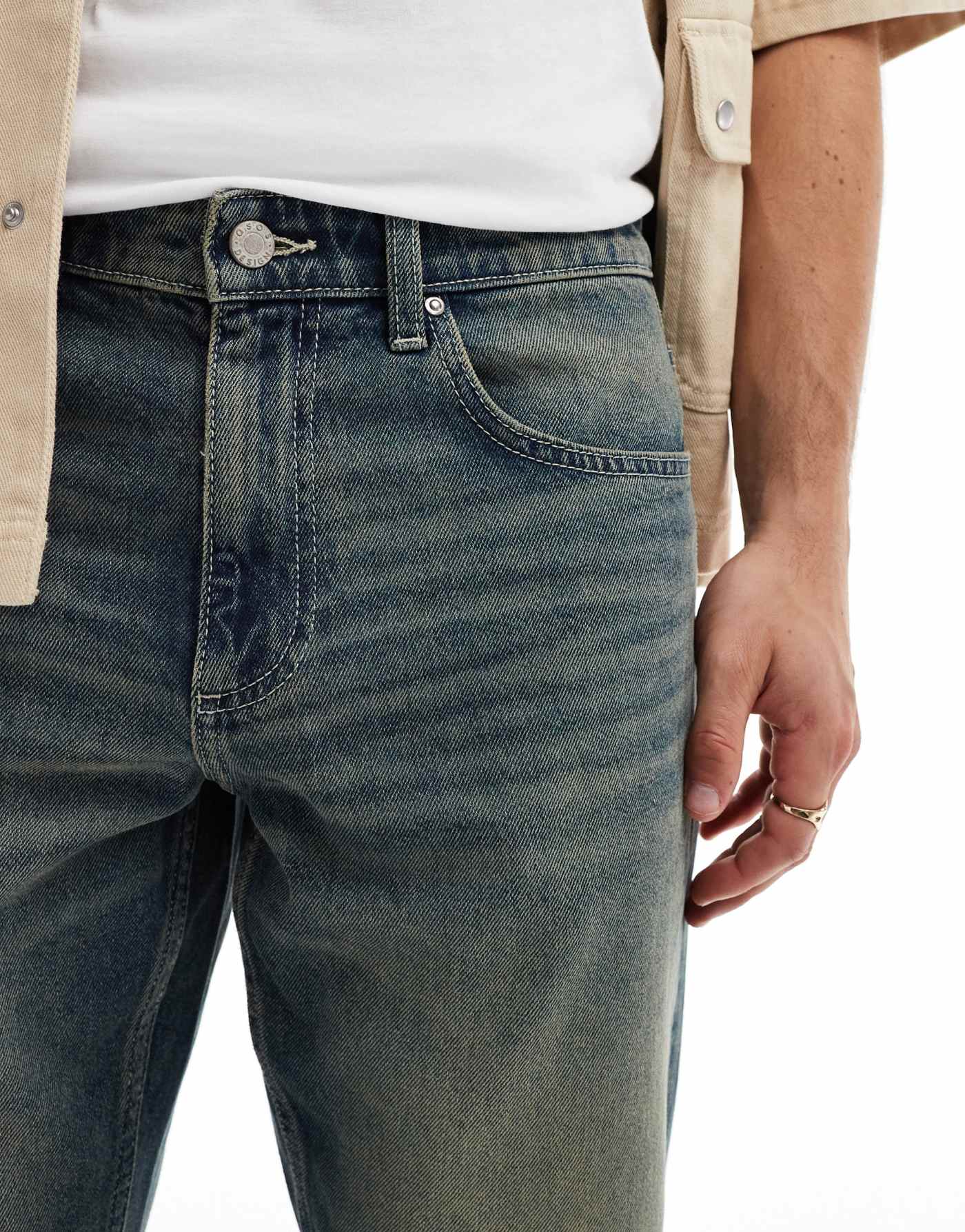 ASOS DESIGN tapered fit jean in mid wash blue