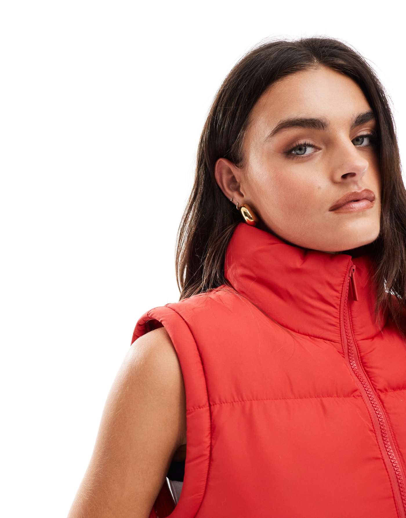 Threadbare short zip up puffer with hood in red