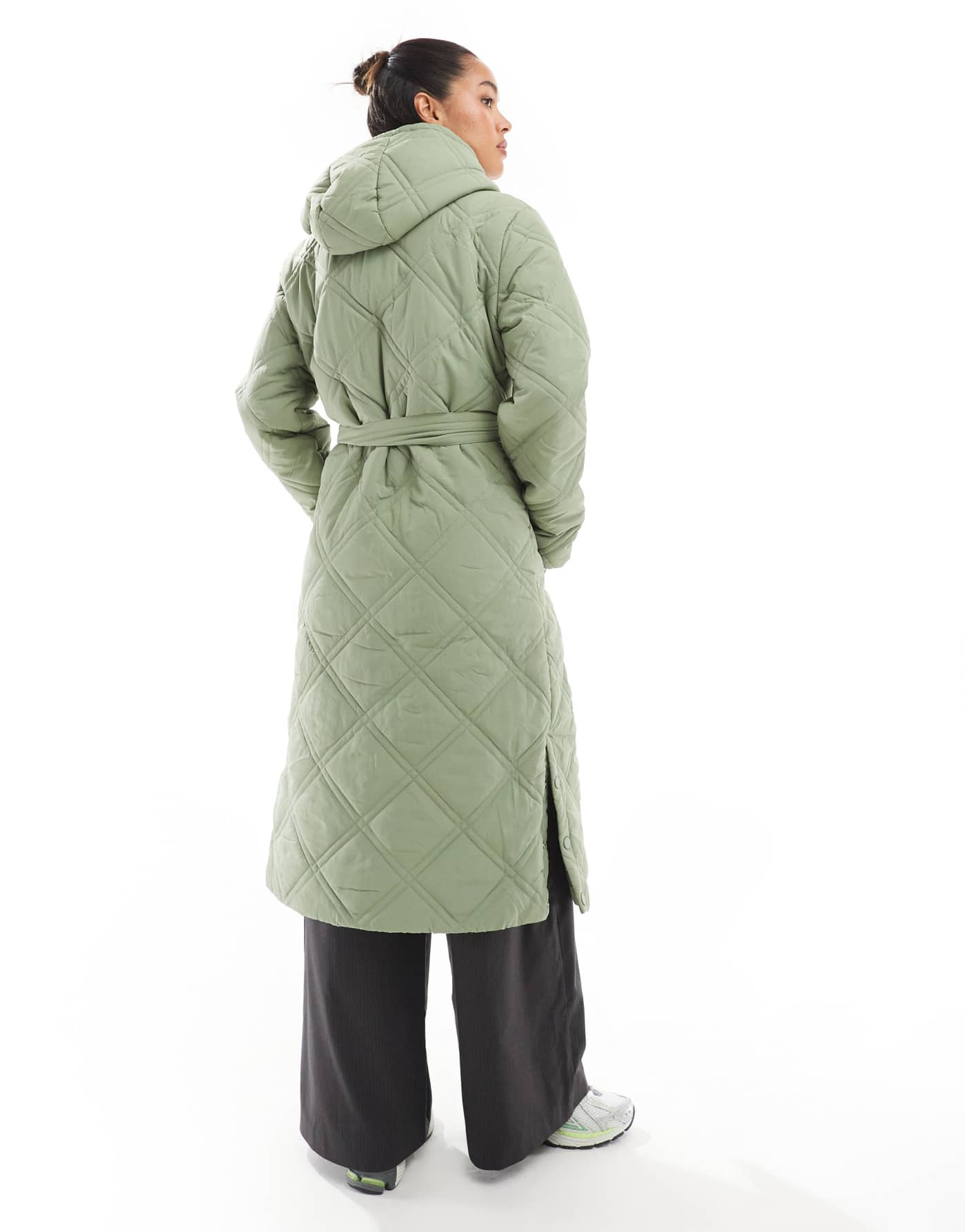 Threadbare full length quilted puffer in khaki