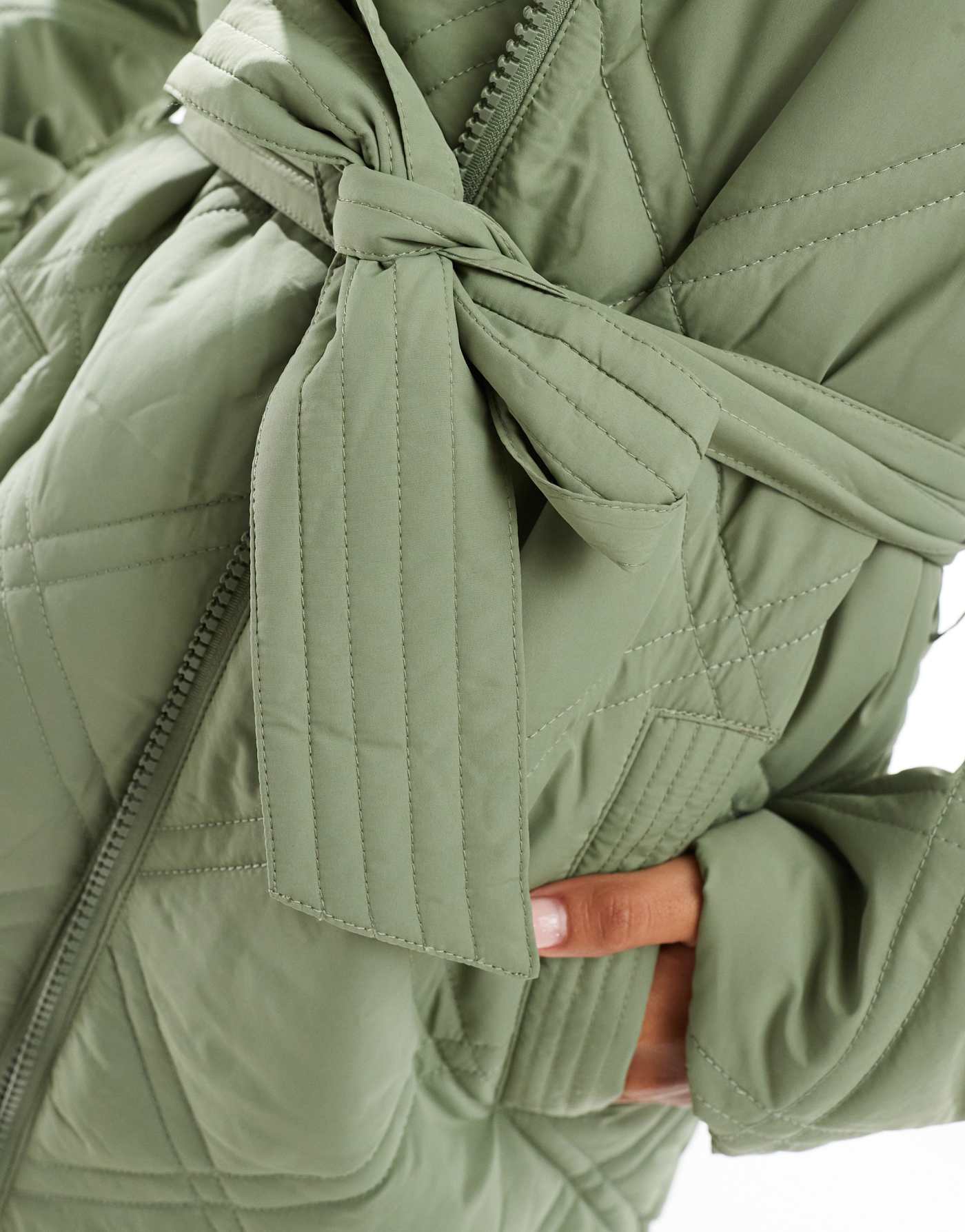 Threadbare full length quilted puffer in khaki