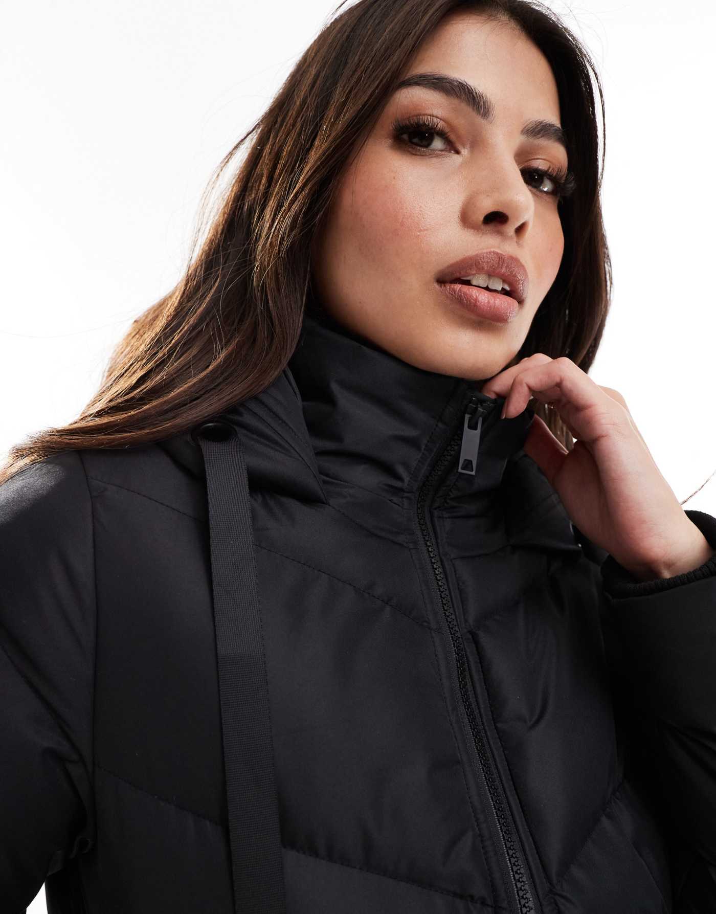 Threadbare full length hooded puffer in black