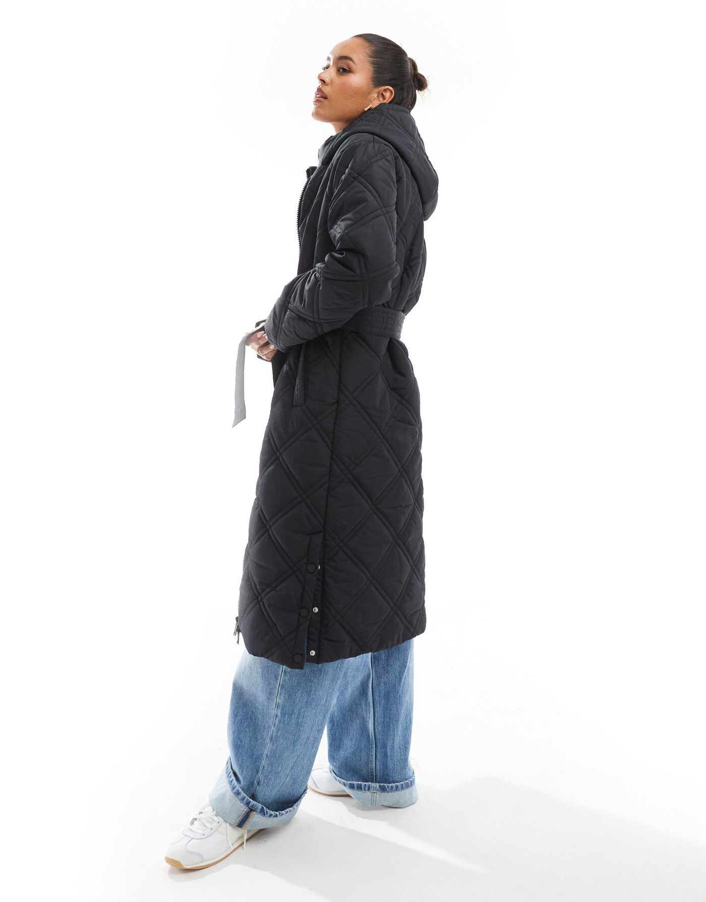 Threadbare full length quilted puffer in black