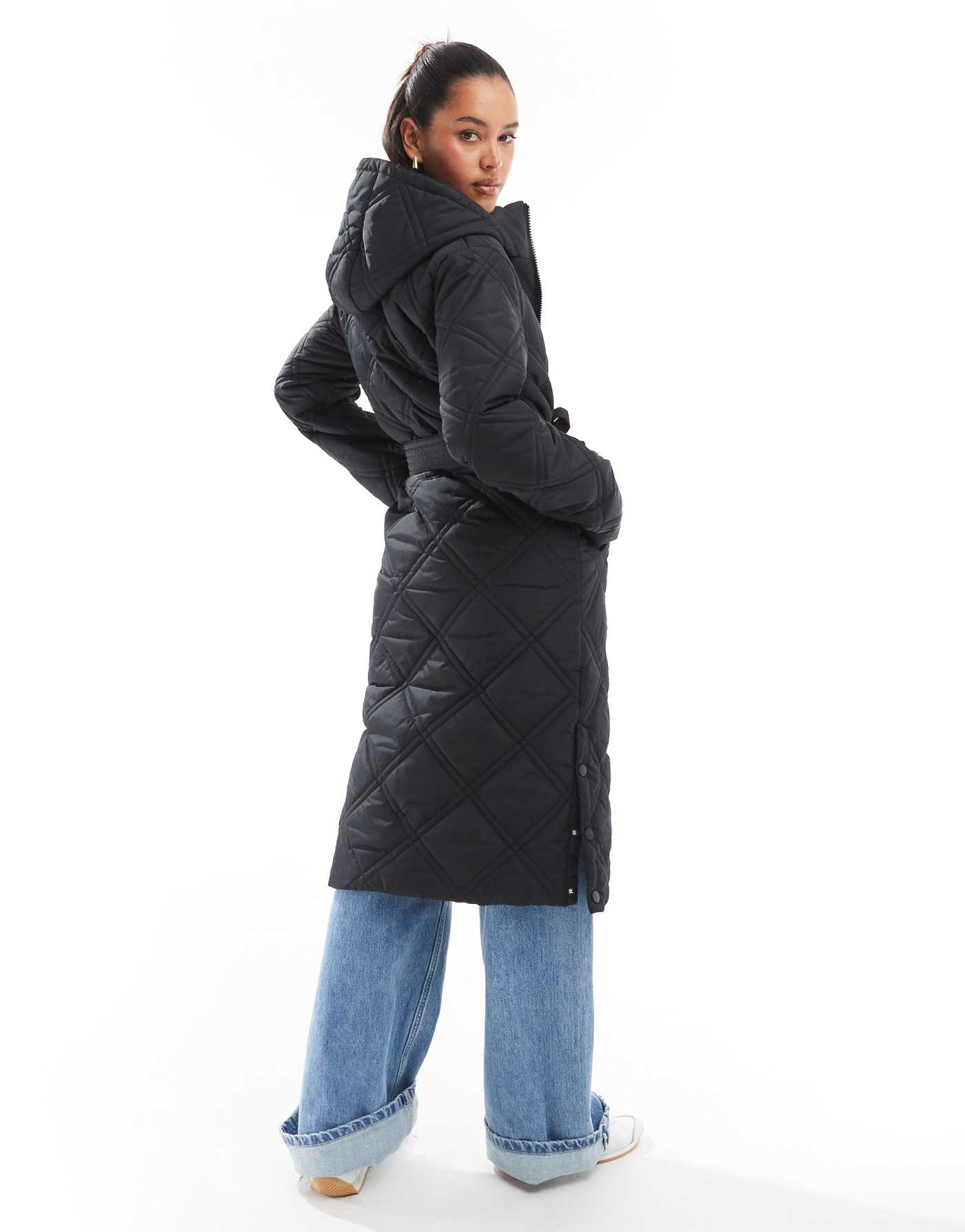 Threadbare full length quilted puffer in black