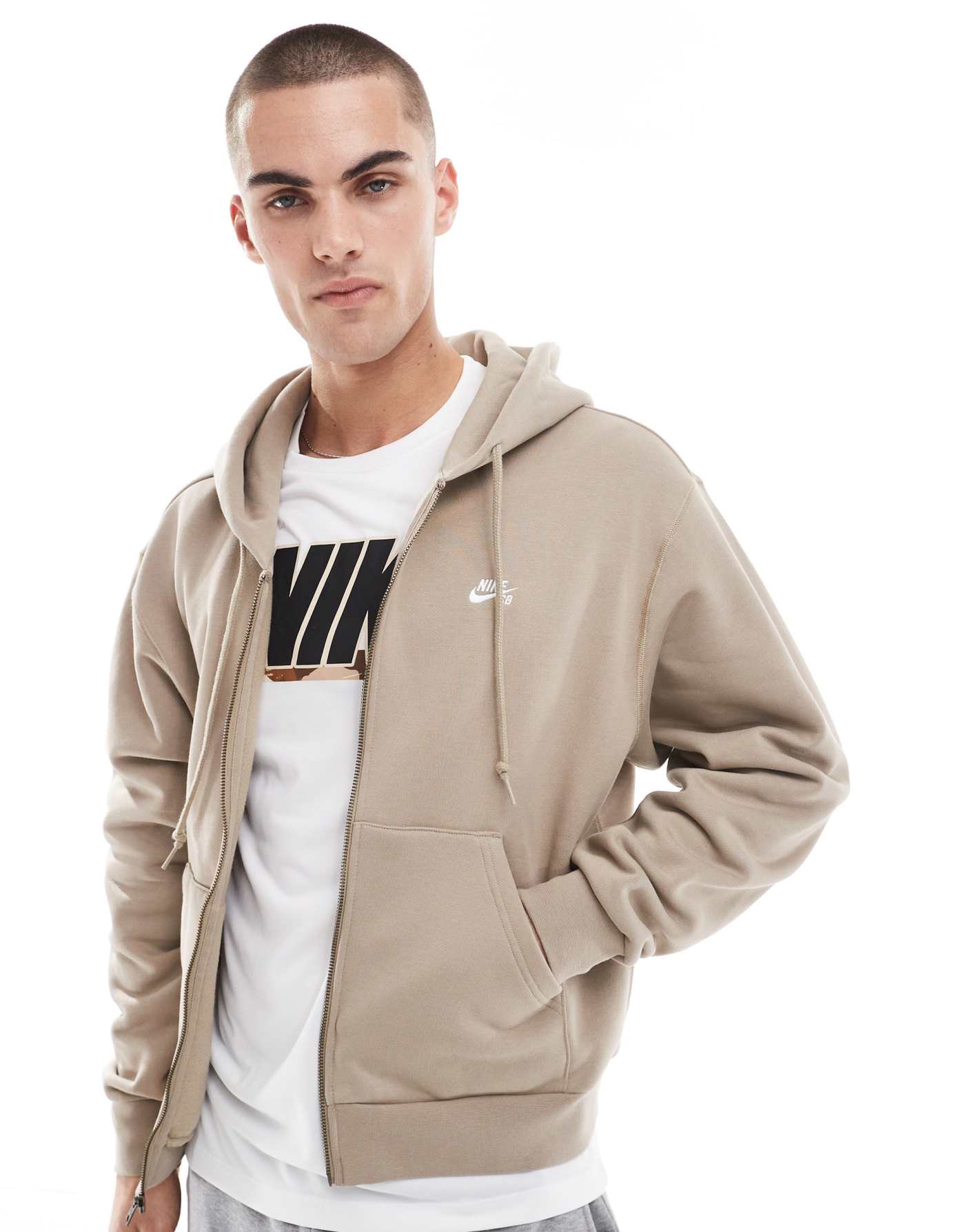 Nike SB Esssential full zip hoodie in khaki