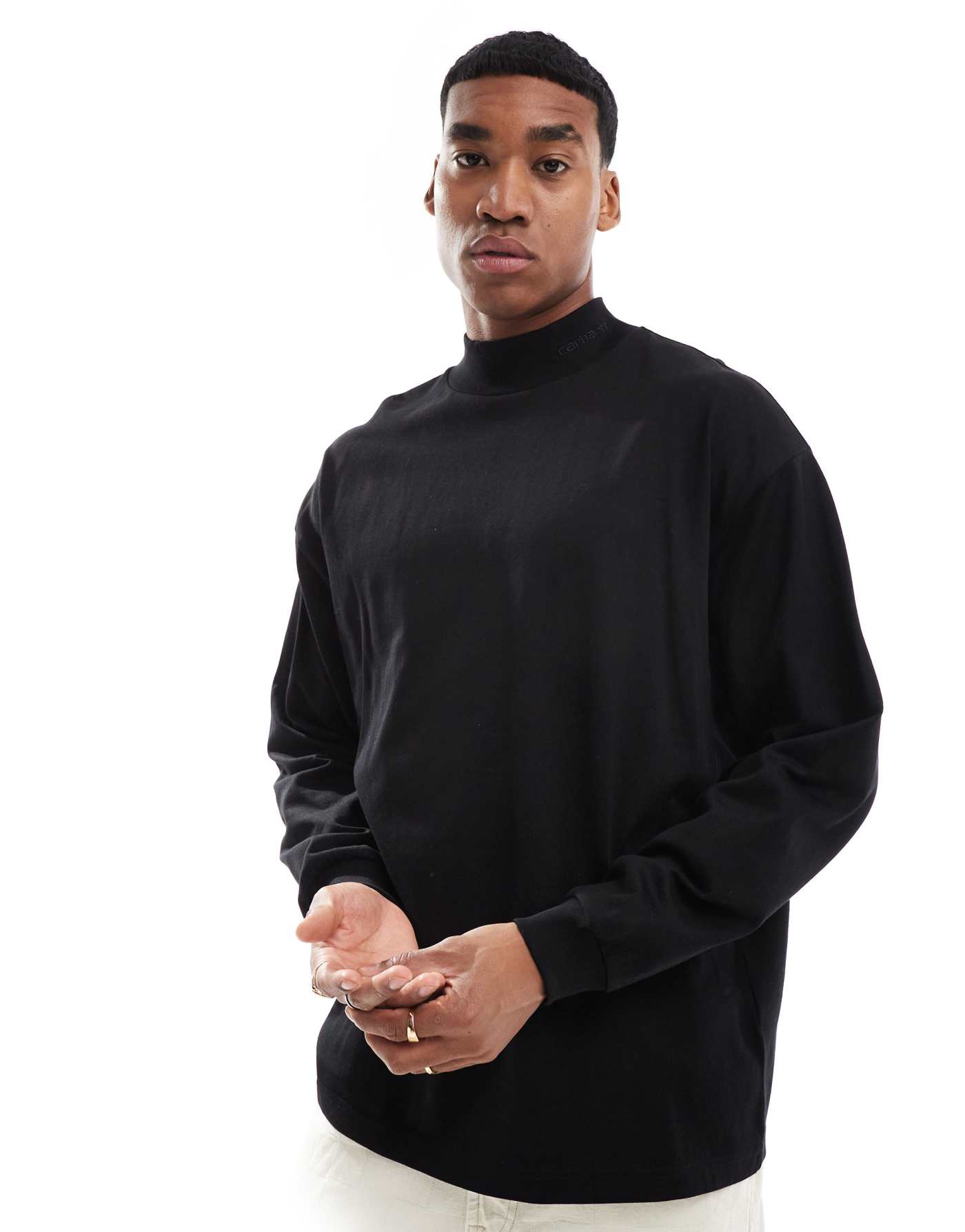 Carhartt WIP long sleeve mockneck script t-shirt in black