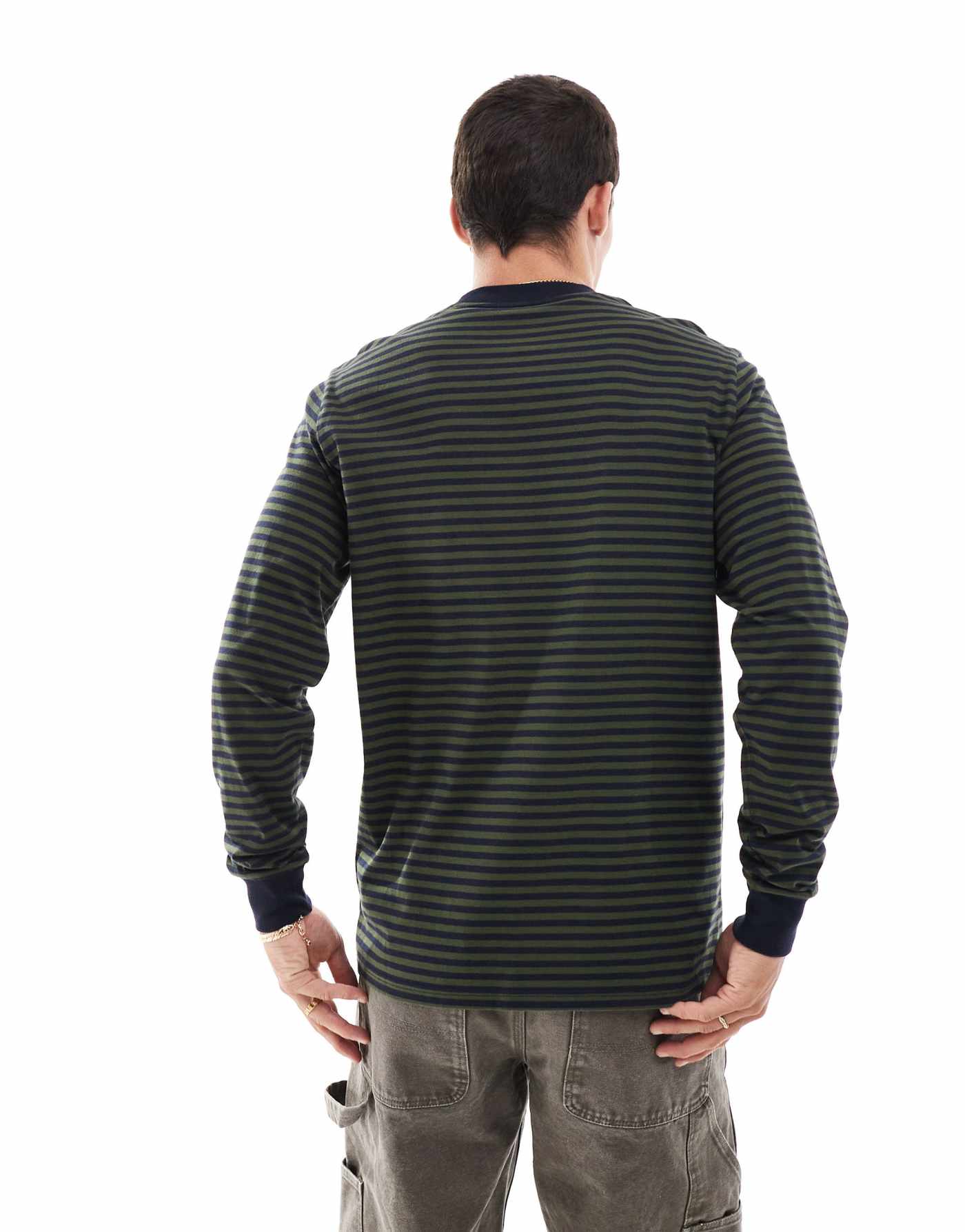 Carhartt WIP long sleeve verner pocket stripe t-shirt in navy