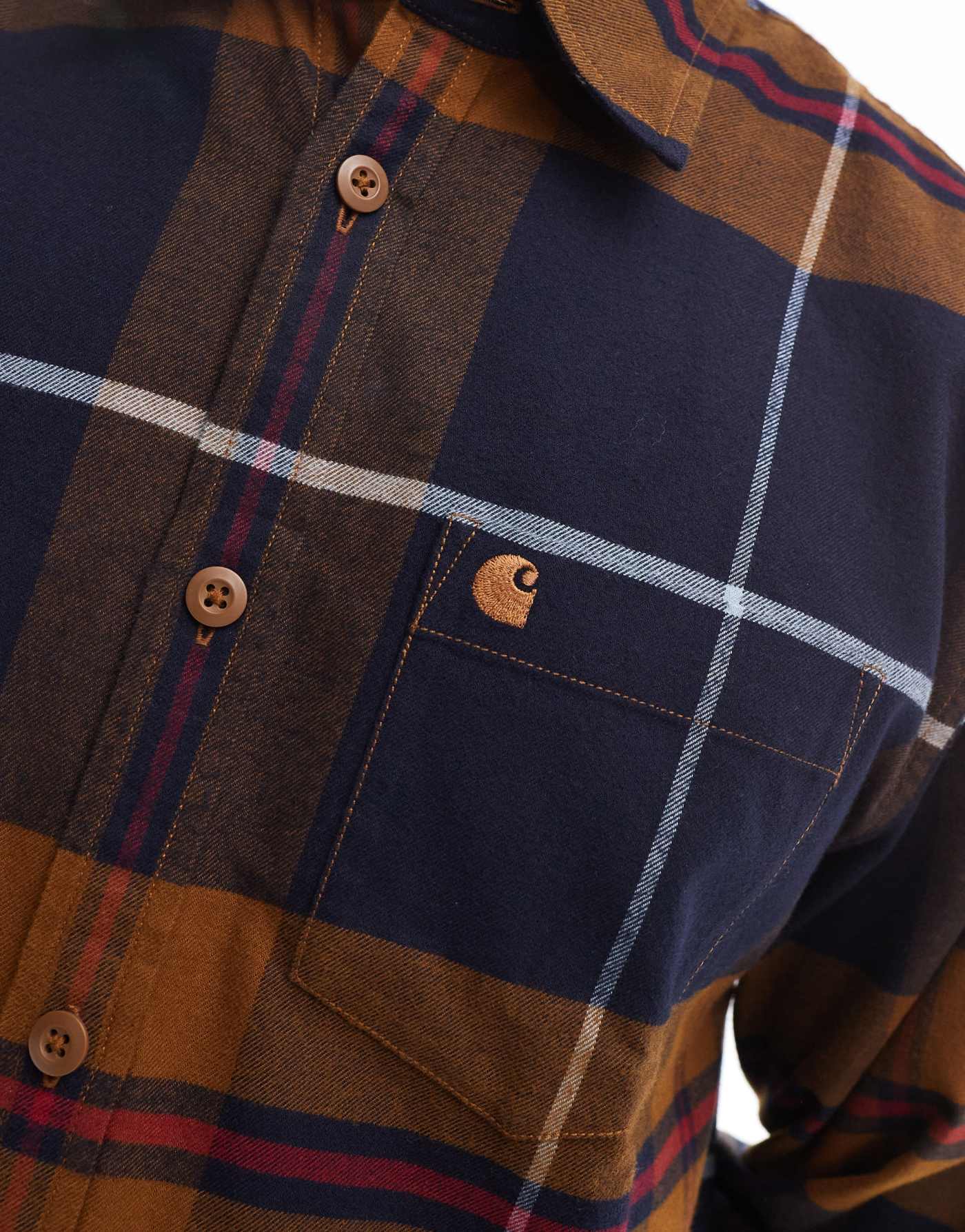 Carhartt WIP long sleeve garnett checked shirt in brown multi