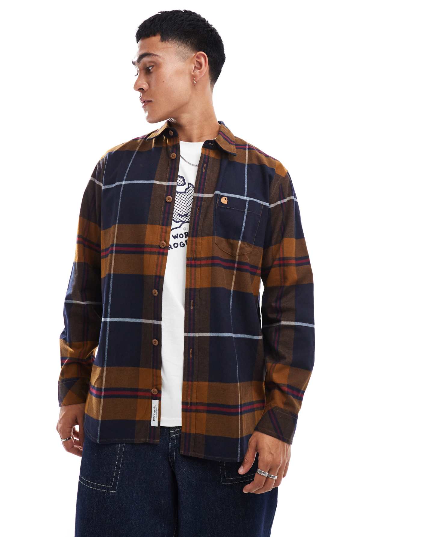 Carhartt WIP long sleeve garnett checked shirt in brown multi