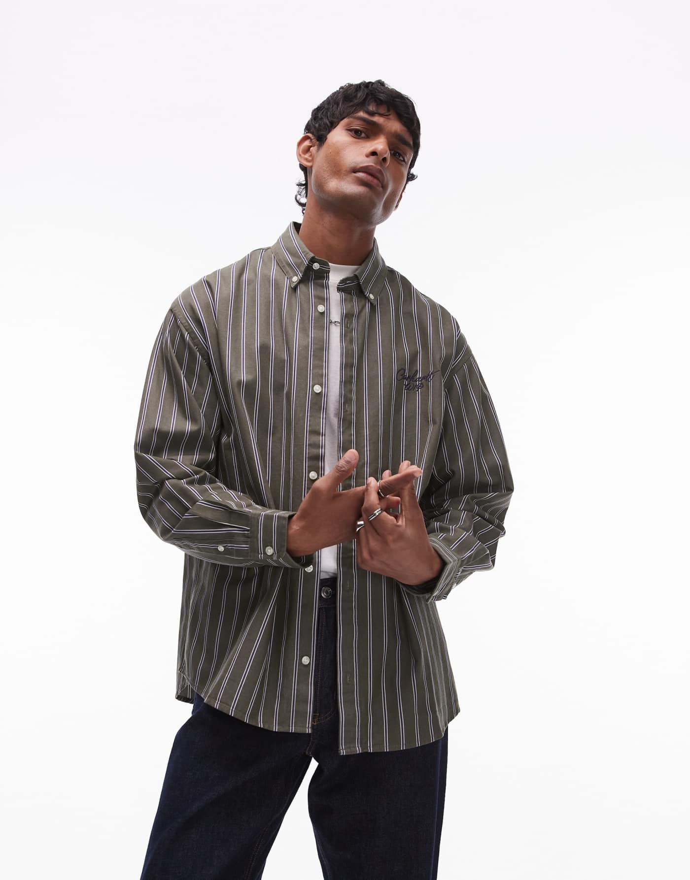 Carhartt WIP long sleeve signature stripe shirt in green