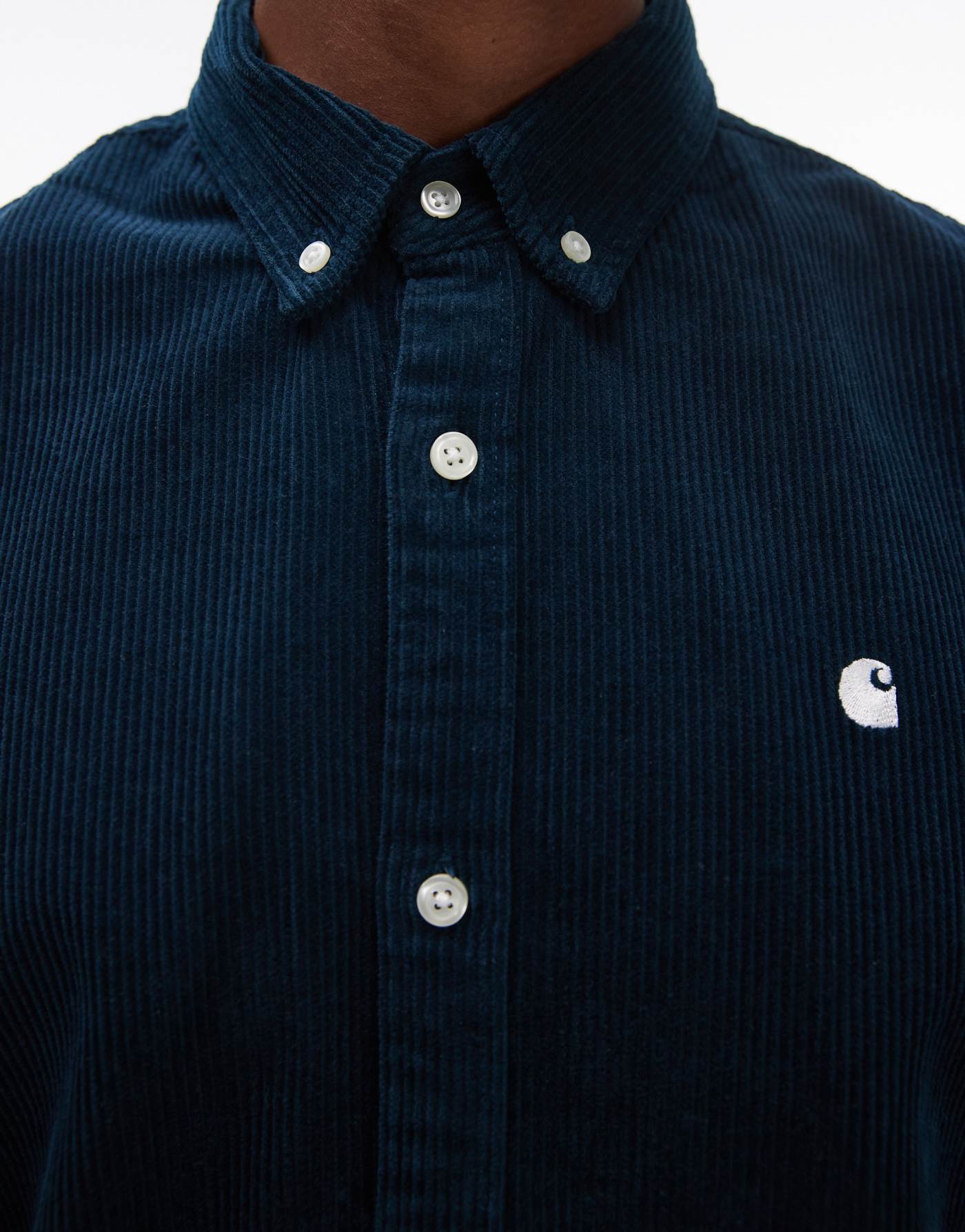 Carhartt WIP long sleeve madison cord shirt in teal