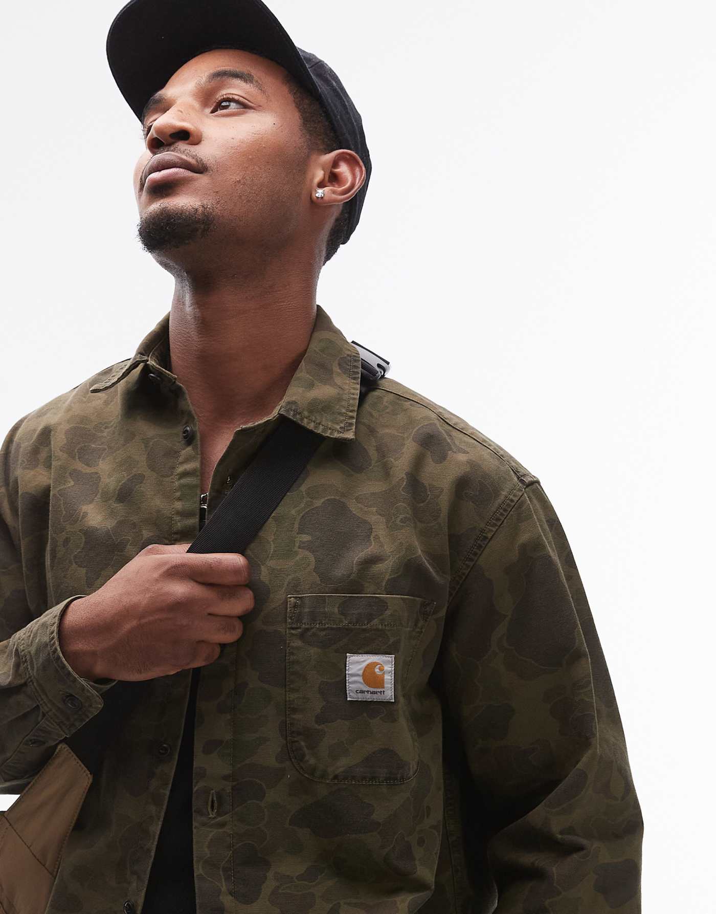 Carhartt WIP long sleeve duck shirt in camo green