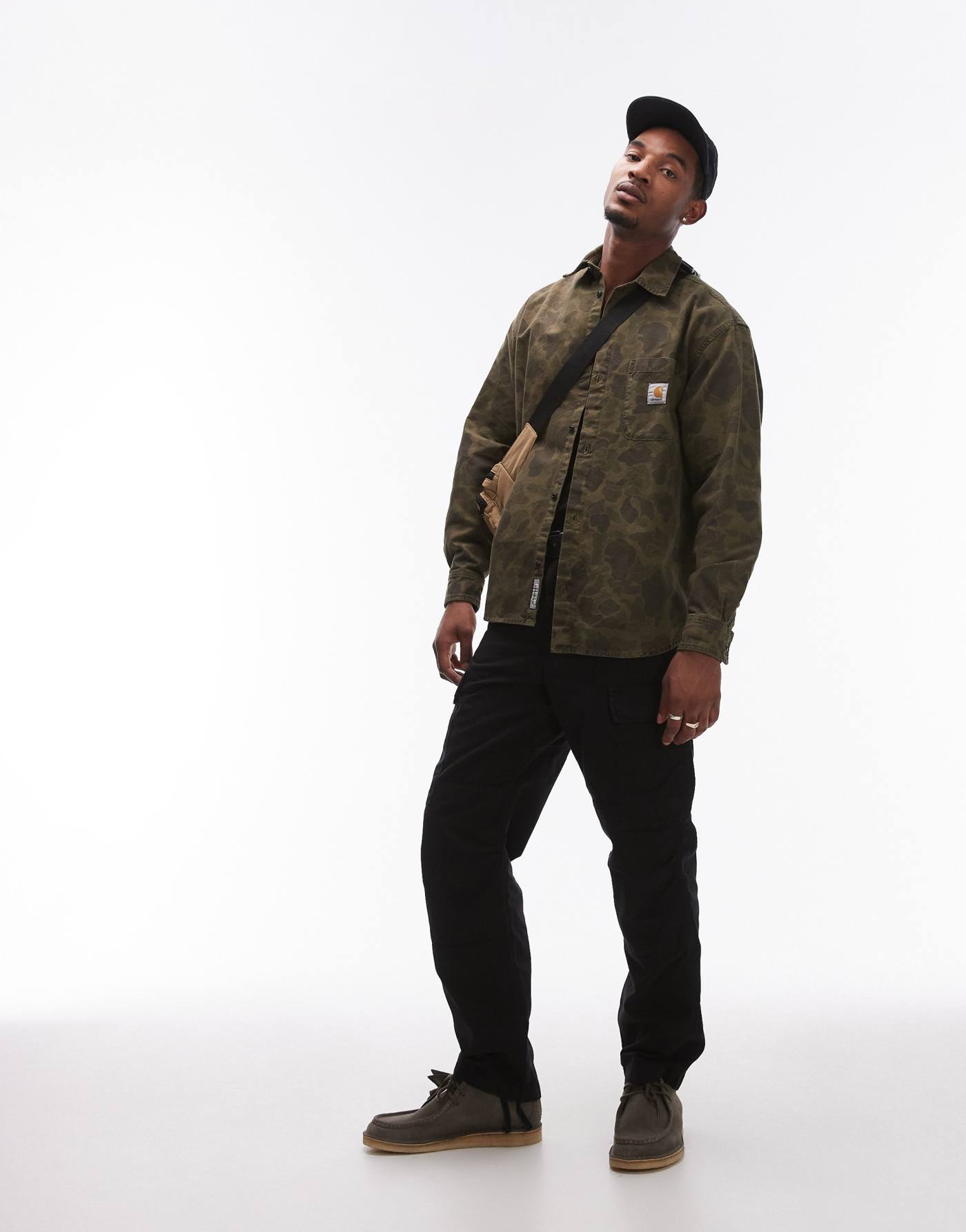 Carhartt WIP long sleeve duck shirt in camo green