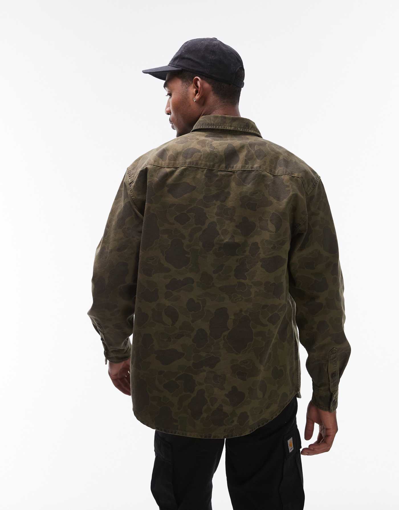 Carhartt WIP long sleeve duck shirt in camo green