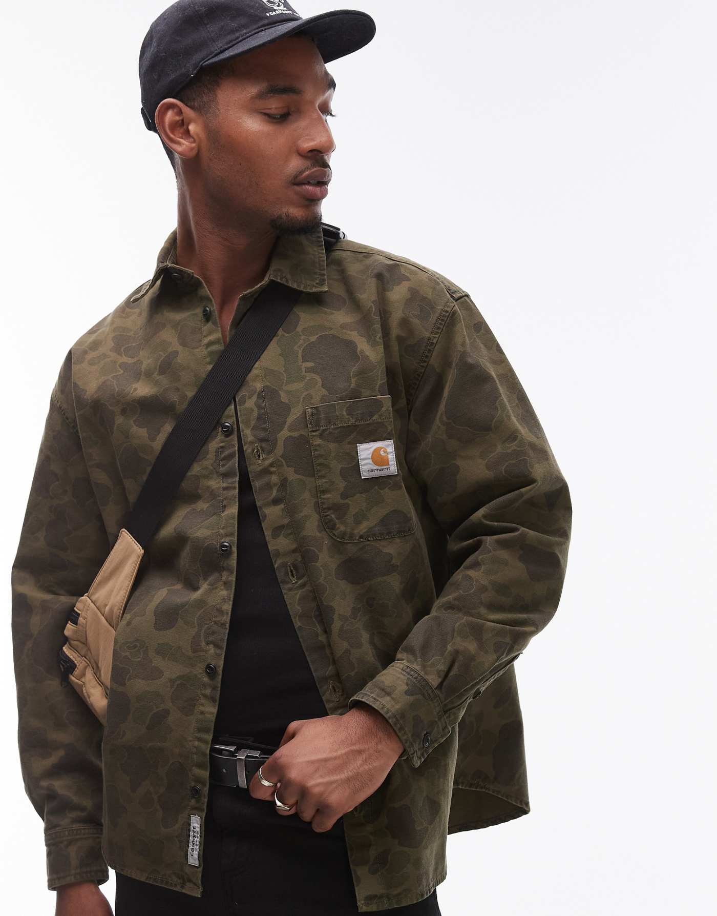 Carhartt WIP long sleeve duck shirt in camo green