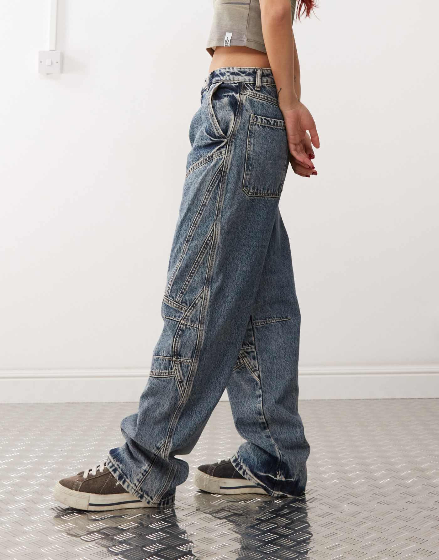 Reclaimed Vintage unisex loose fit motocross jean in mid blue wash