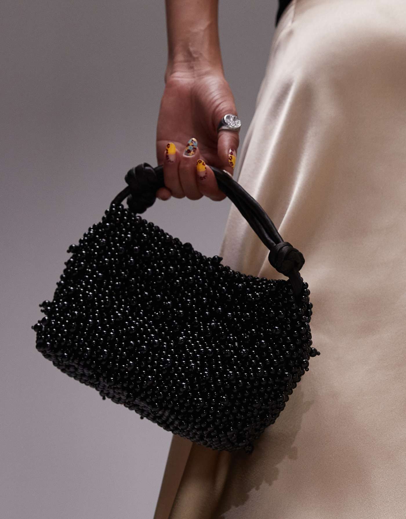 Topshop Gru embellished grab bag in black beading