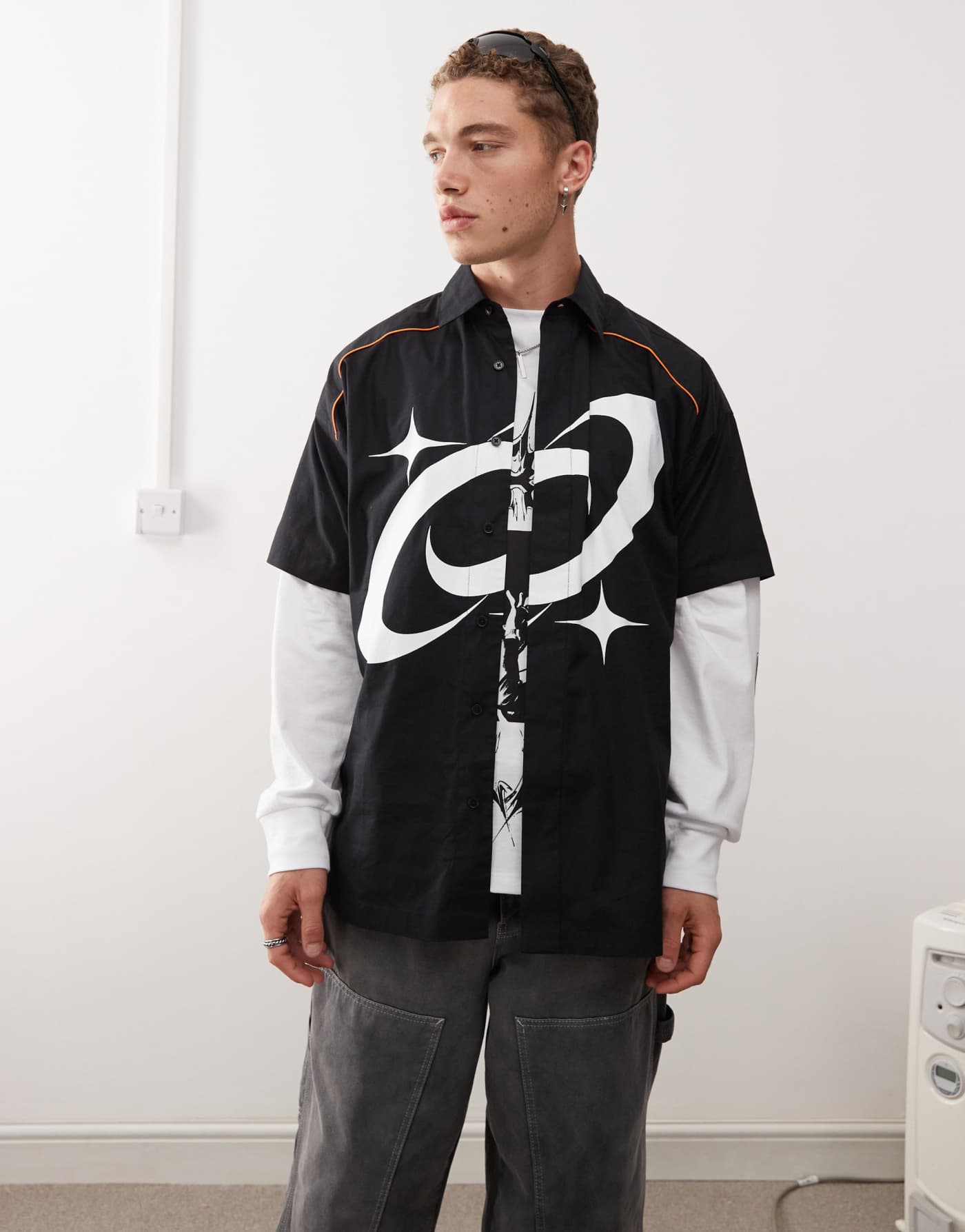 COLLUSION skater boxy shirt with front graphic in black