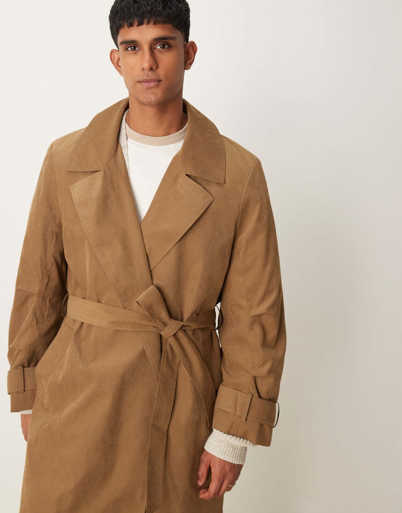 ASOS DESIGN trench coat with belt in camel