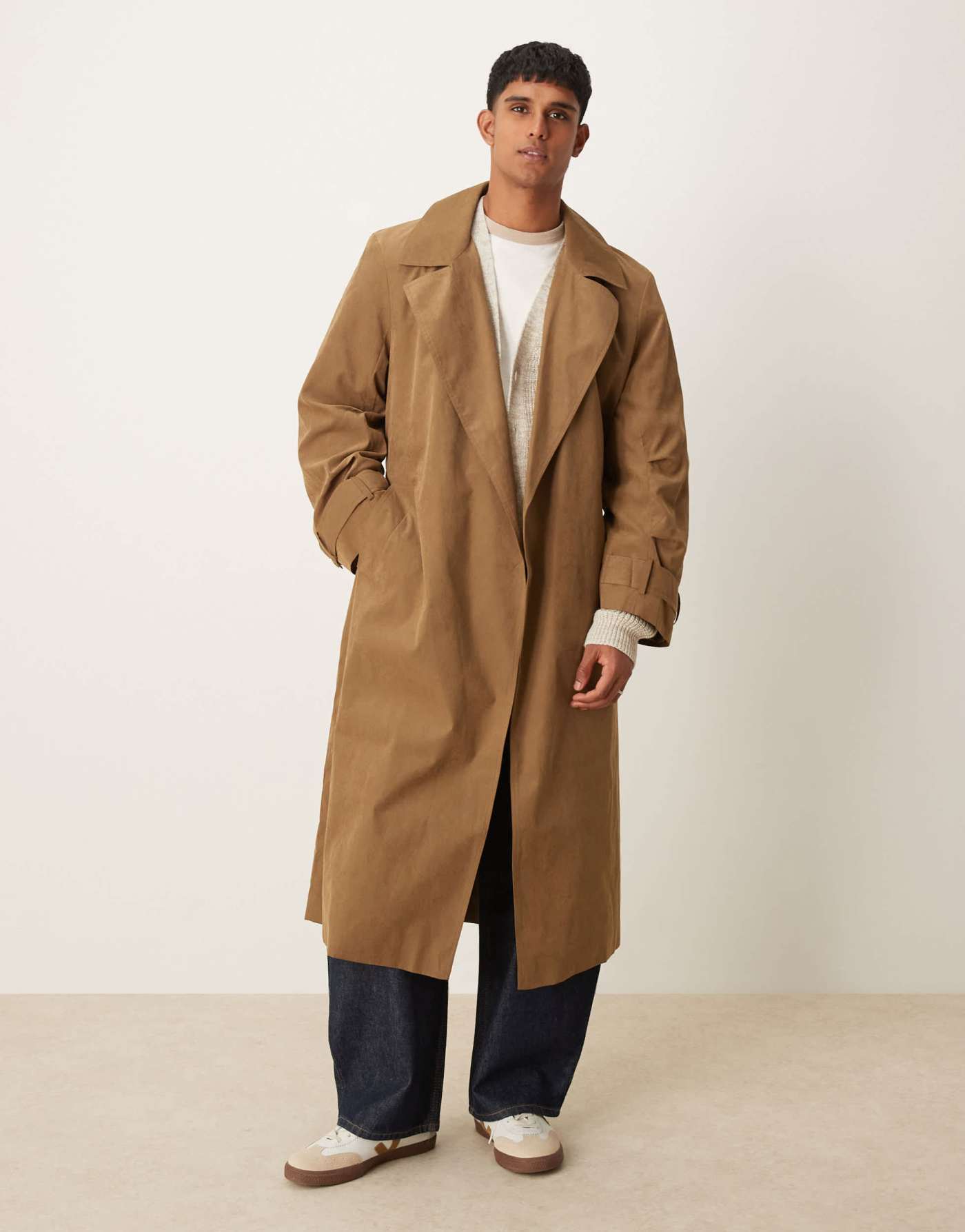 ASOS DESIGN trench coat with belt in camel