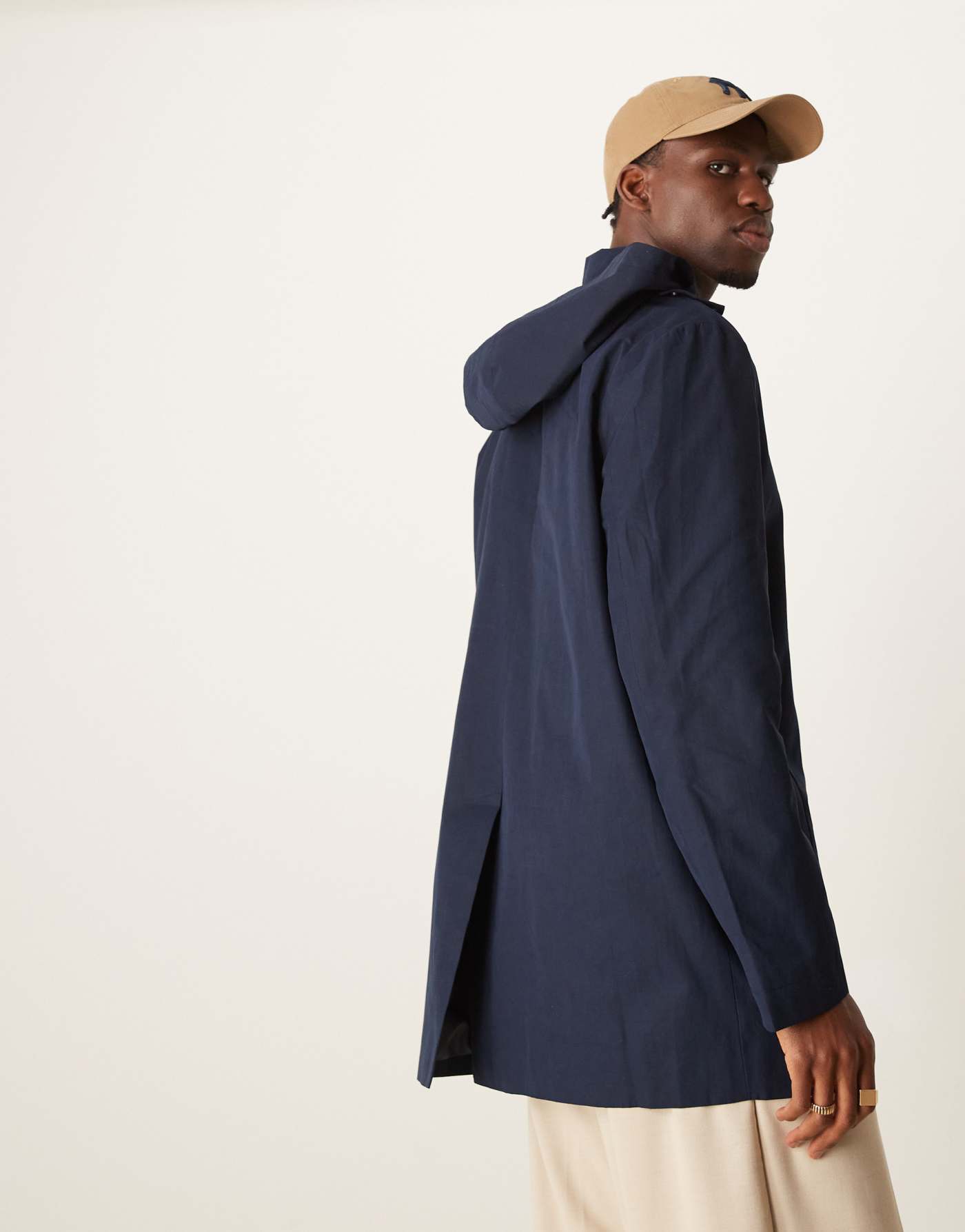 ASOS DESIGN hooded short trench coat in navy