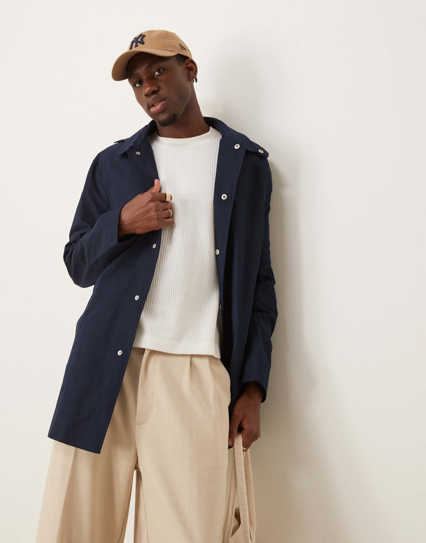 ASOS DESIGN hooded short trench coat in navy