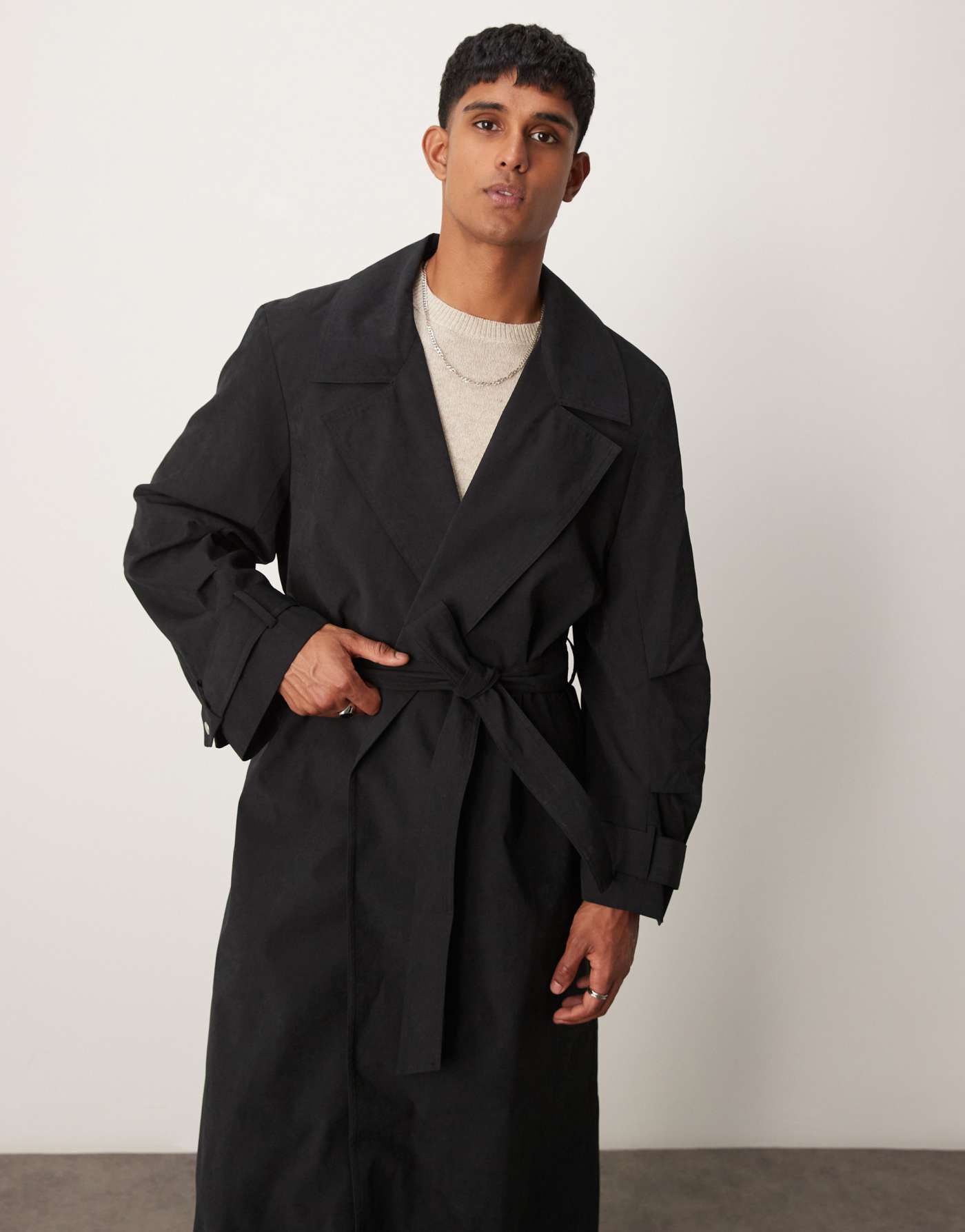 ASOS DESIGN trench coat with belt in black