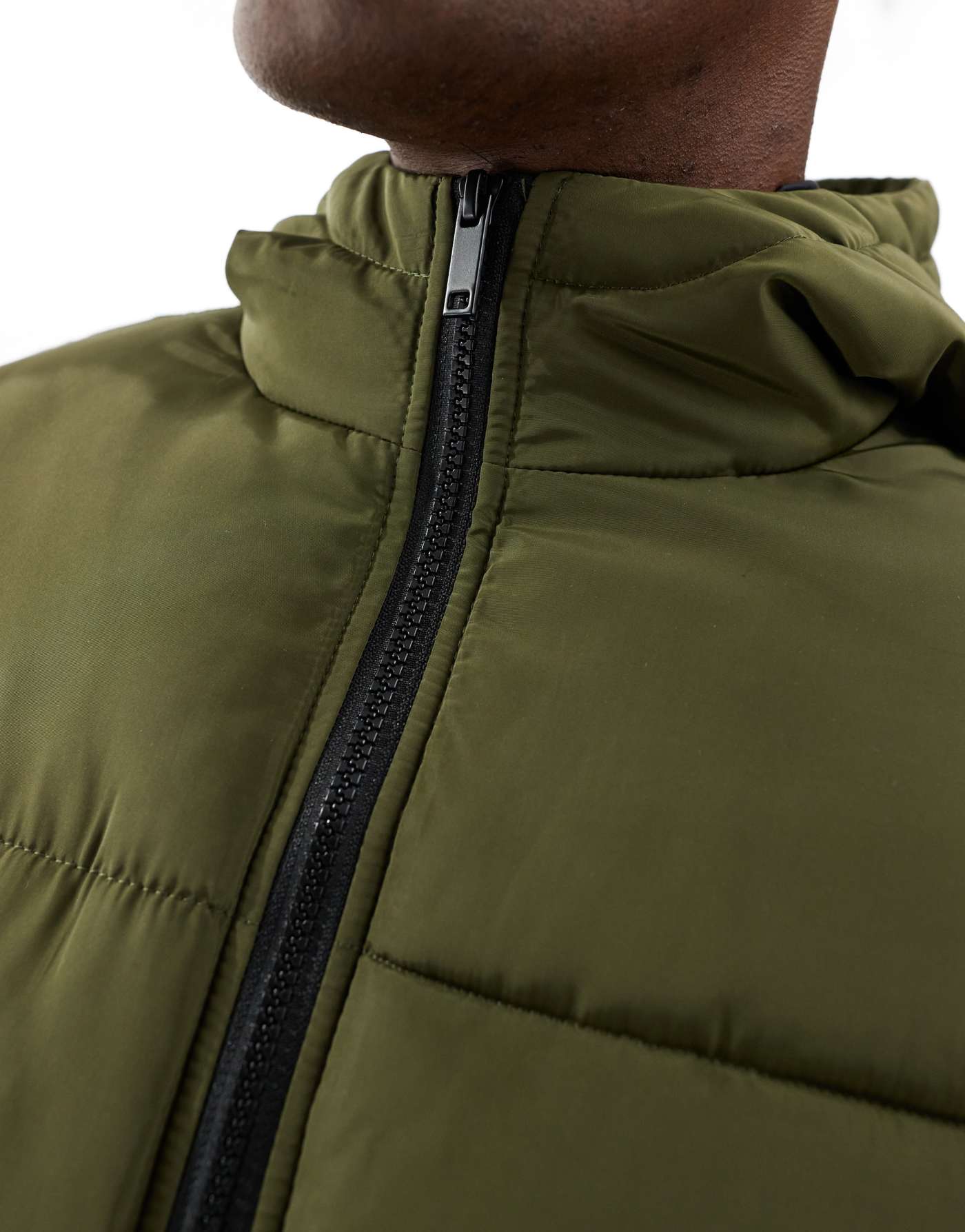 Another Influence zip through quilted bomber jacket in khaki green