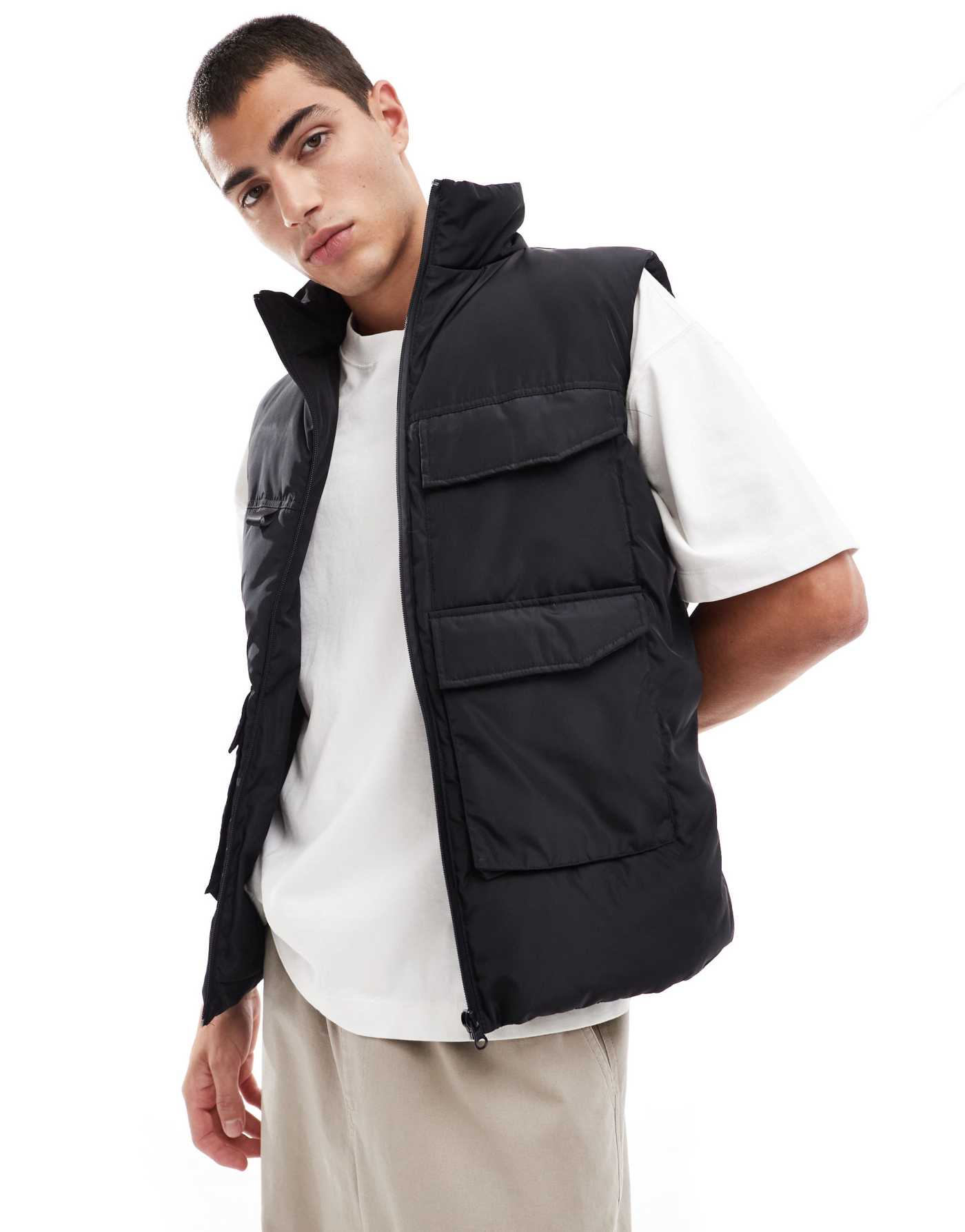 Another Influence utility puffer gilet in black