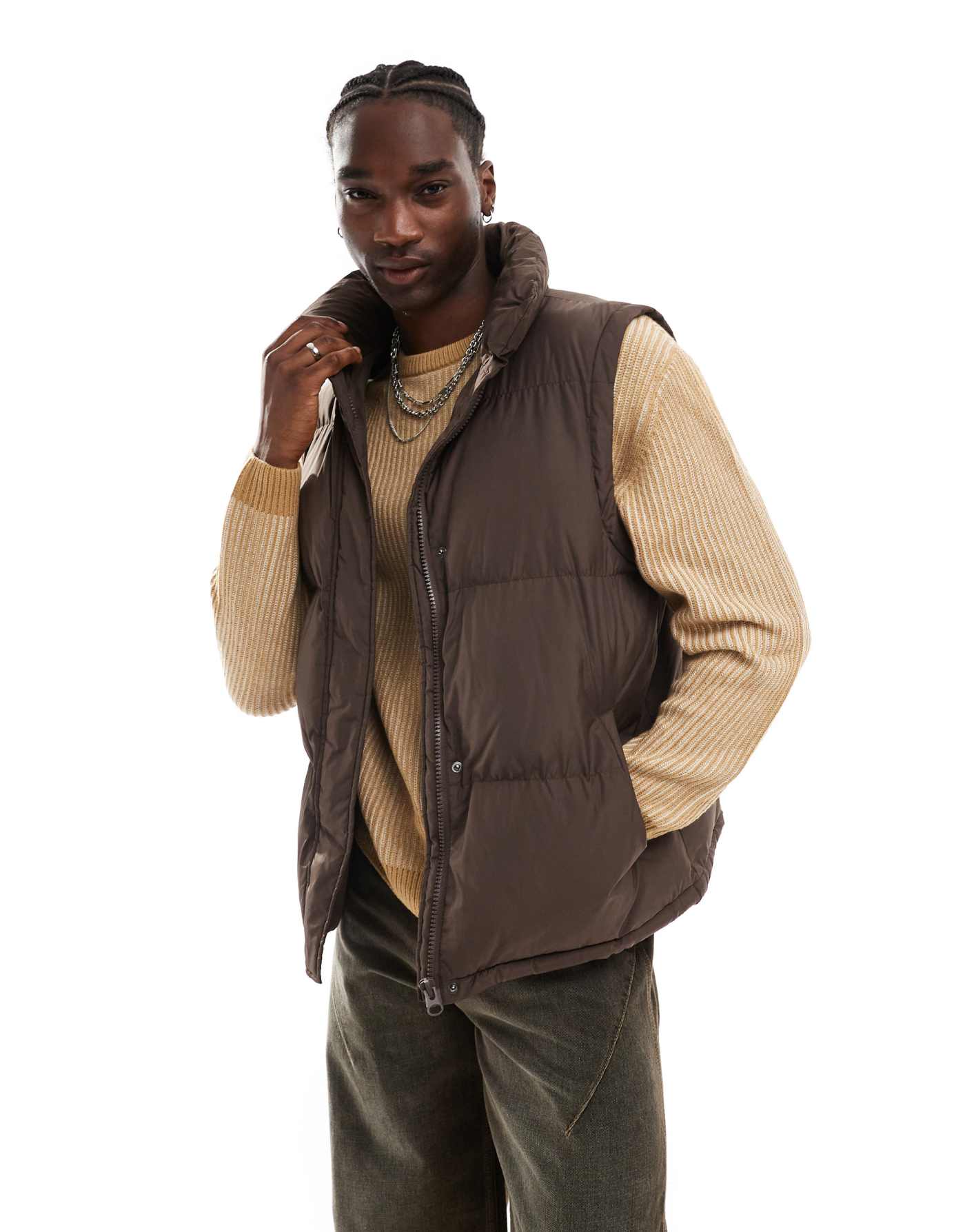 Reclaimed Vintage puffer gilet in brown