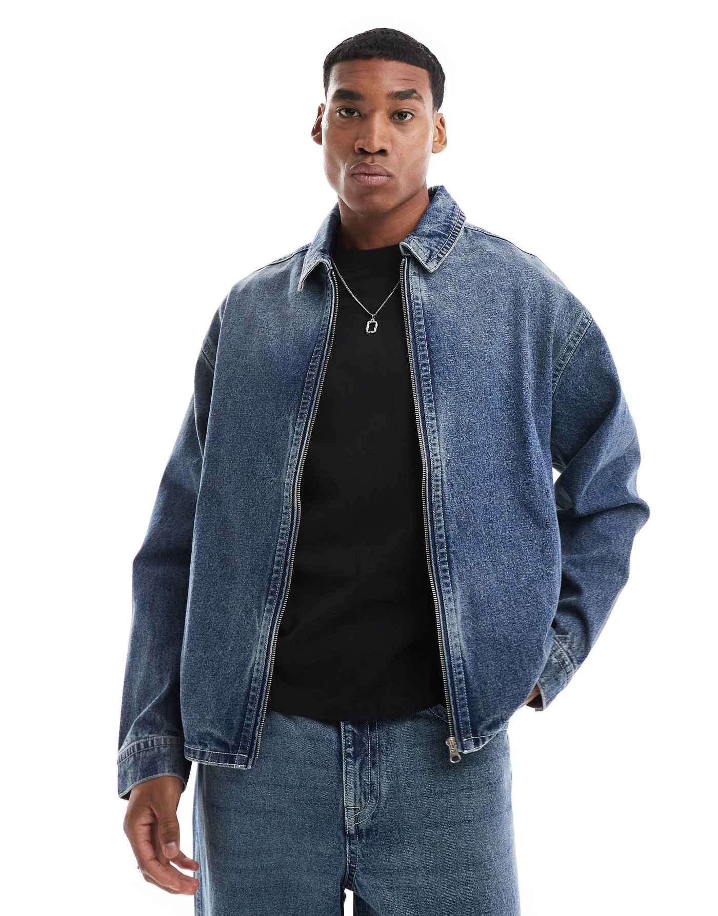 ASOS DESIGN co-ord boxy fit coach jacket in mid wash blue