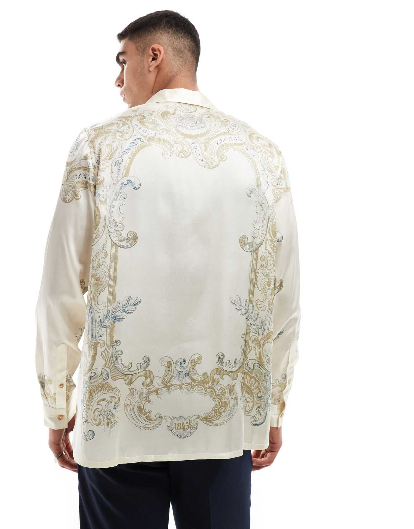 ASOS DESIGN relaxed revere shirt with ornate print in cream