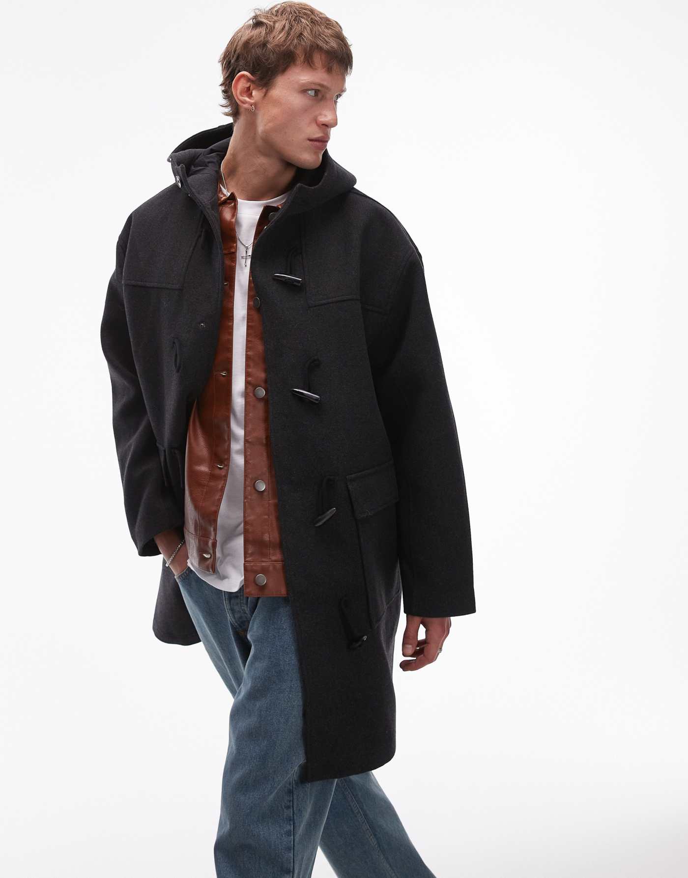 Topman duffle coat in charcoal