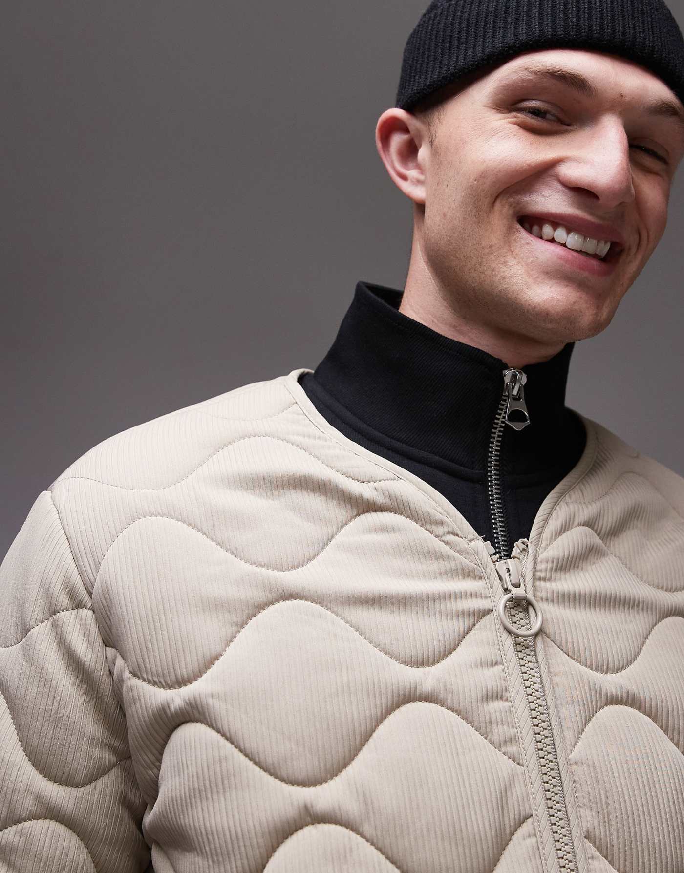 Topman quilted bomber jacket in putty