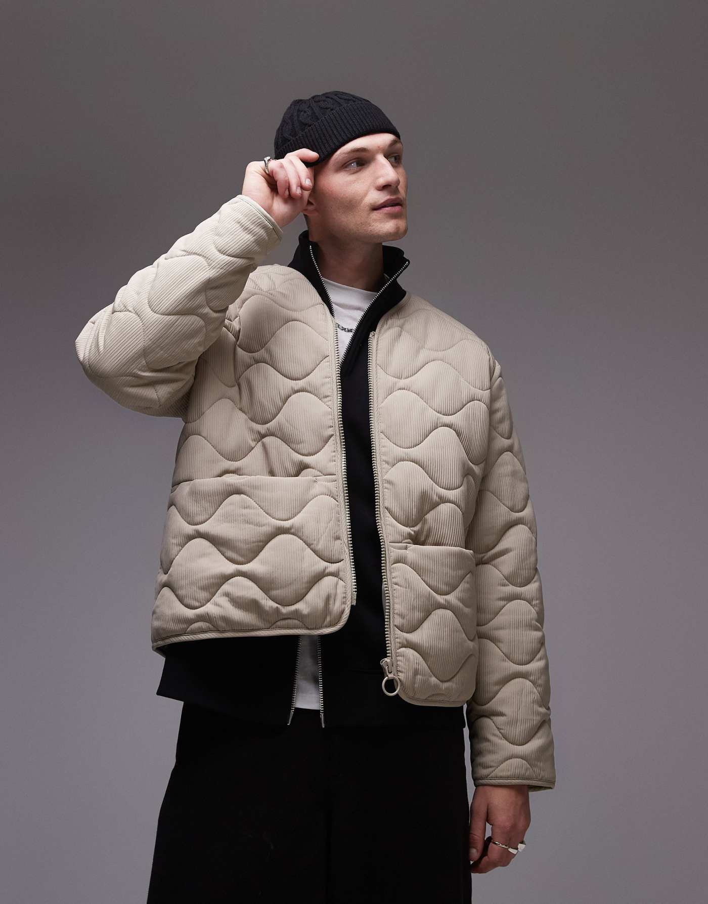 Topman quilted bomber jacket in putty