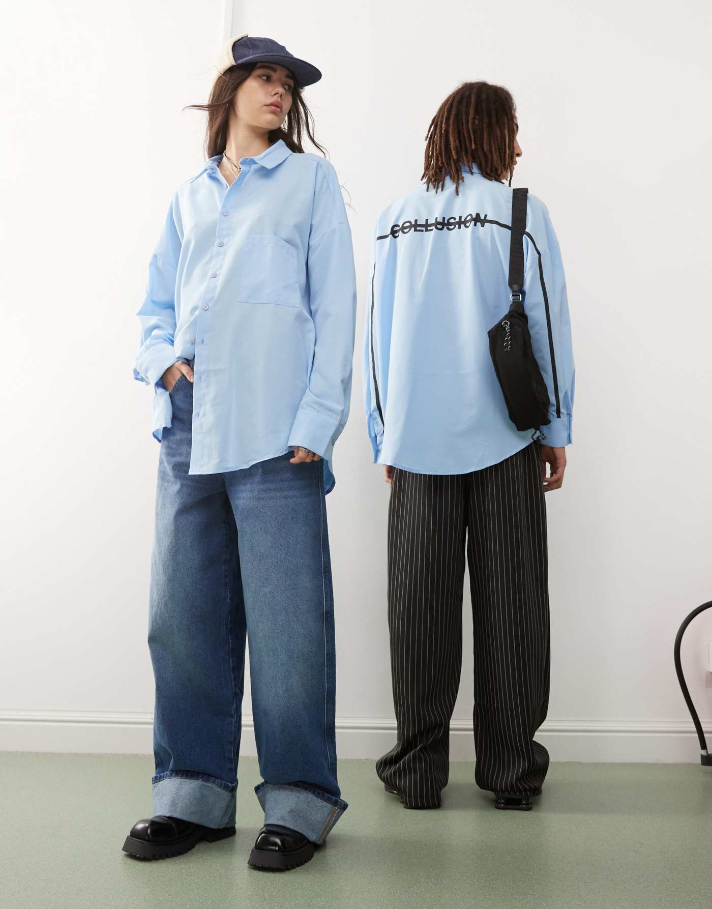 COLLUSION unisex oversized shirt with back print in blue