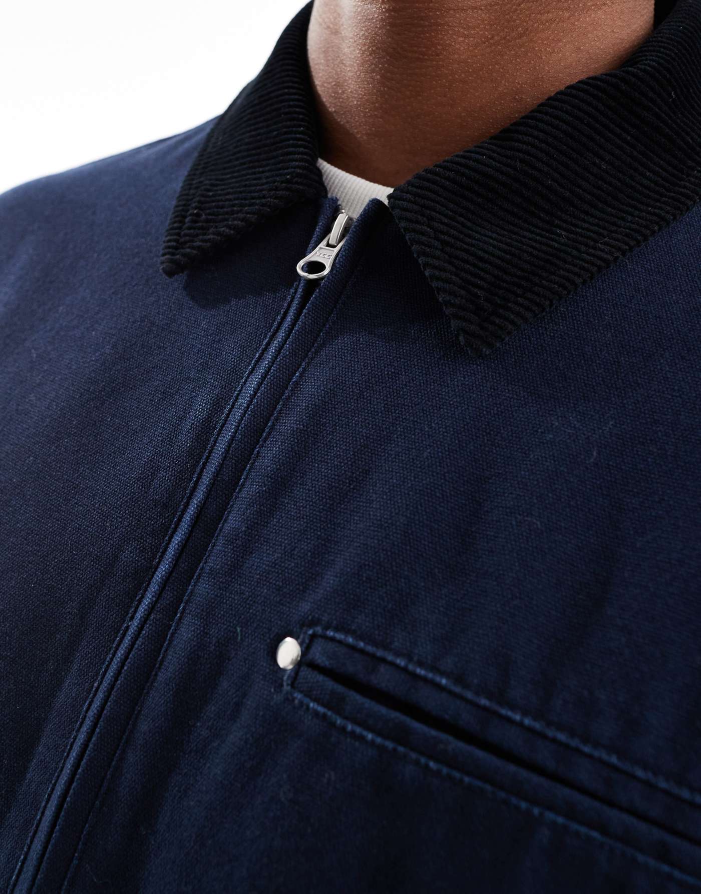 ASOS DESIGN oversized harrington jacket with cord collar in navy