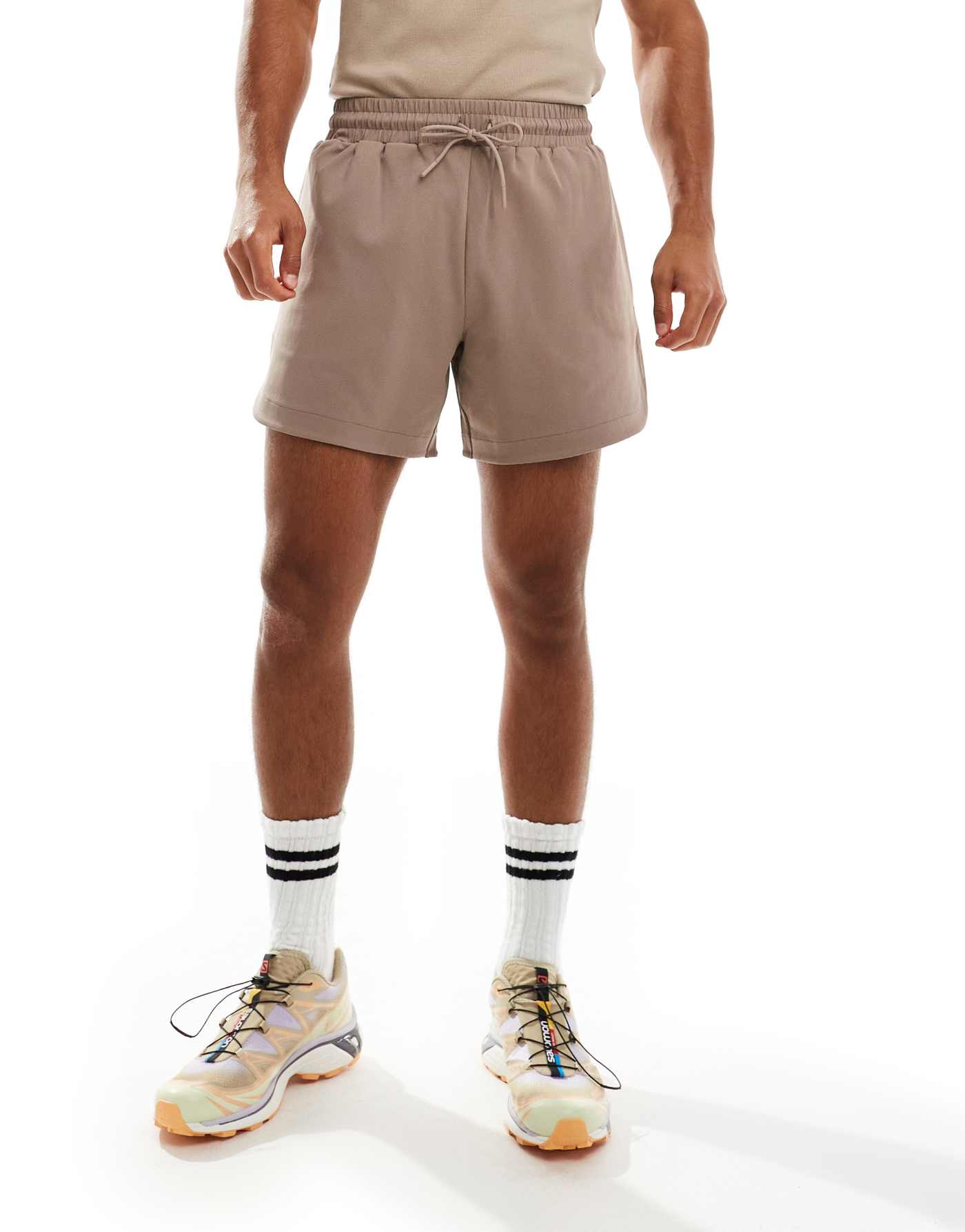 ASOS 4505 running performance waffle shorts in taupe grey