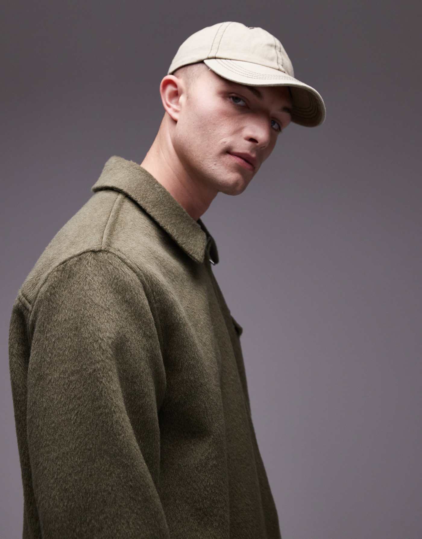 Topman wool look shacket in khaki