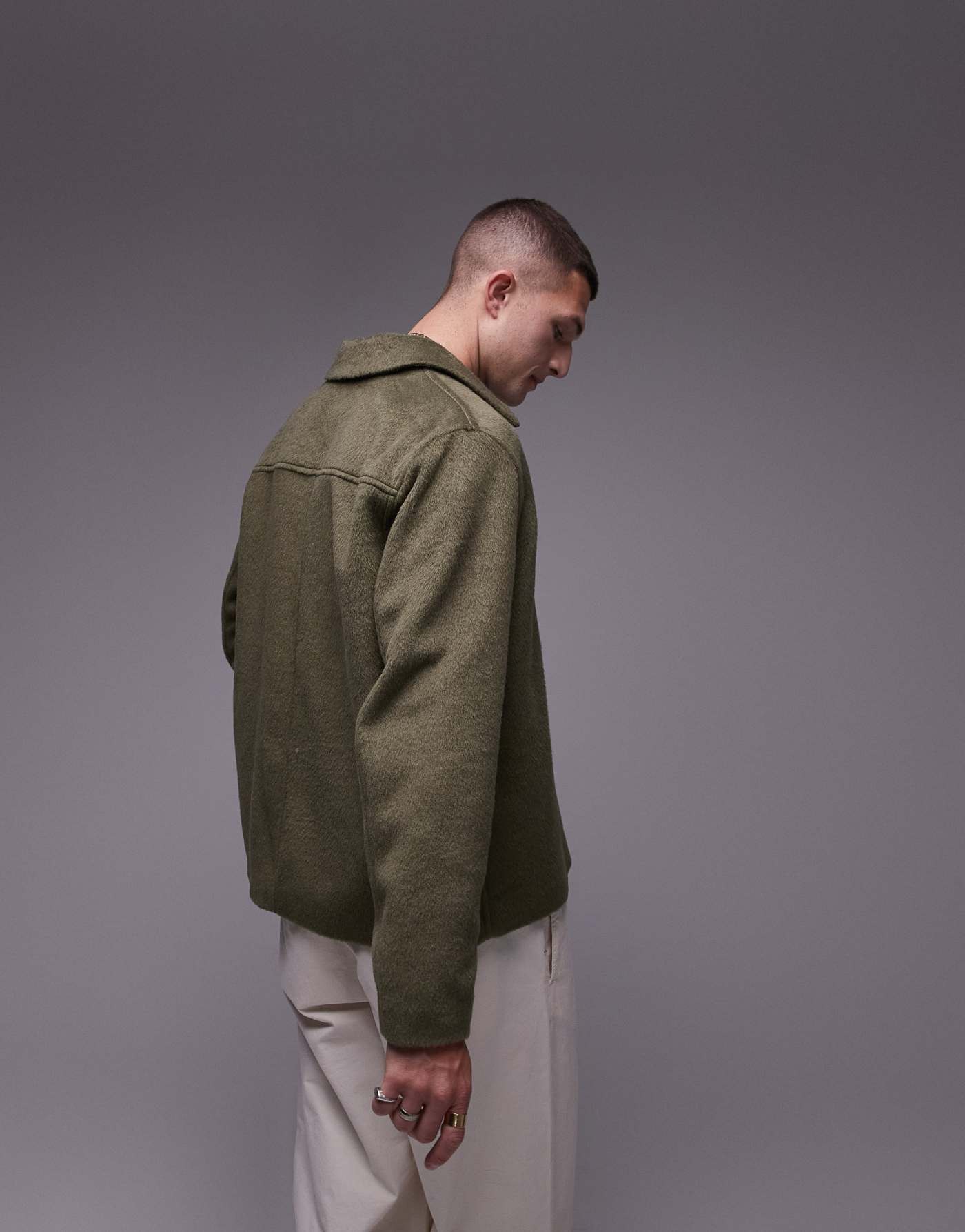 Topman wool look shacket in khaki