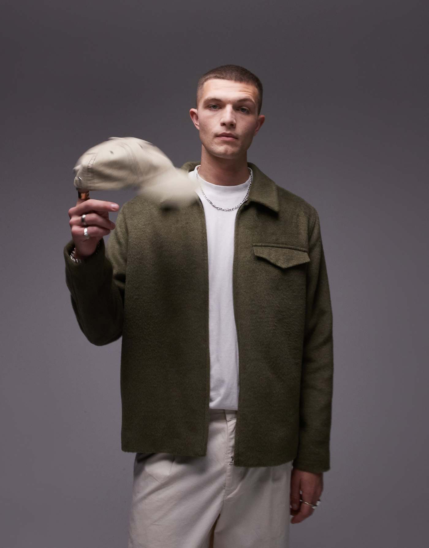 Topman wool look shacket in khaki