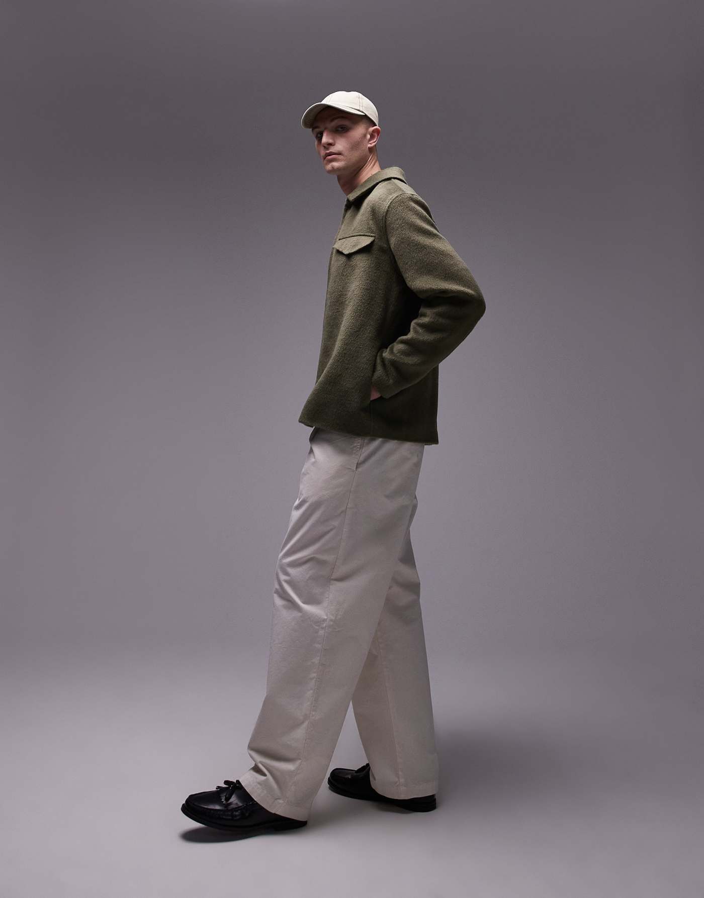 Topman wool look shacket in khaki