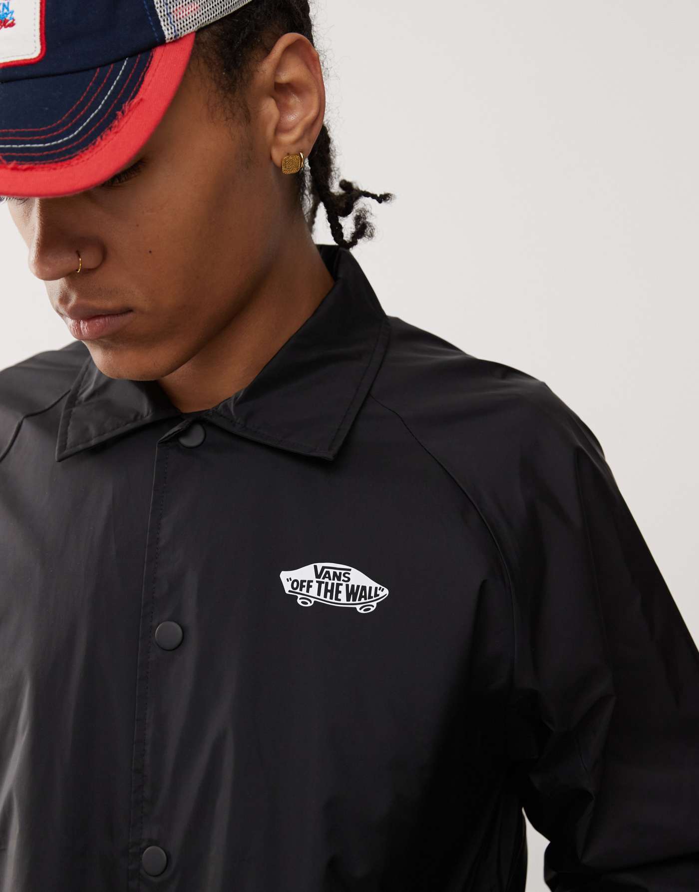 Vans torrey coach jacket with left chest logo in black