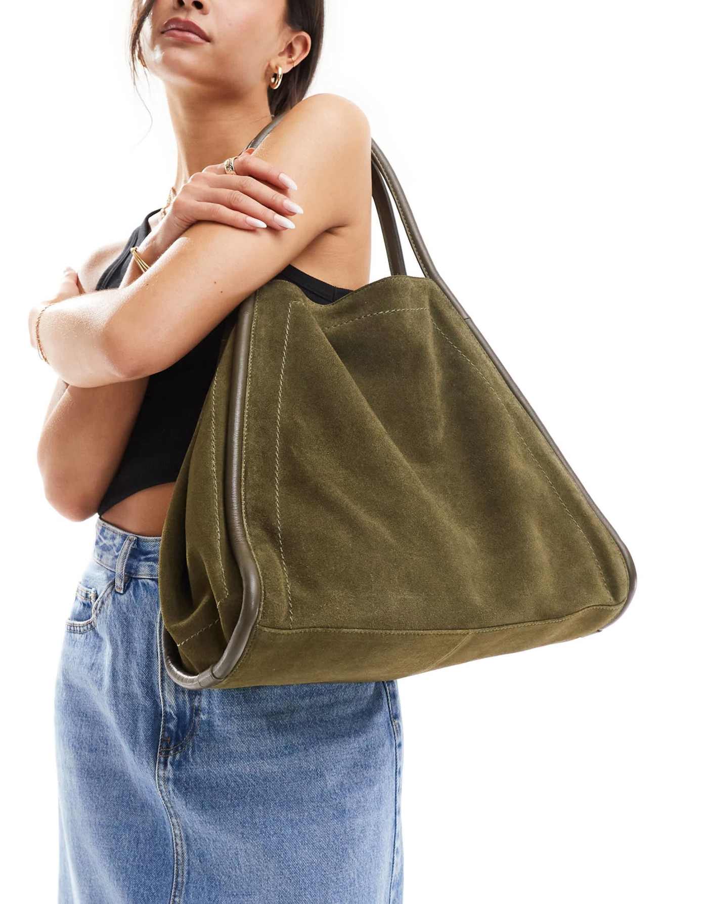 ASOS DESIGN suede tubular tote bag in forest green