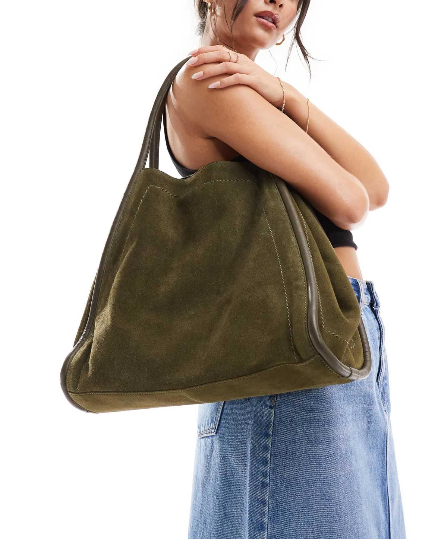 ASOS DESIGN suede tubular tote bag in forest green