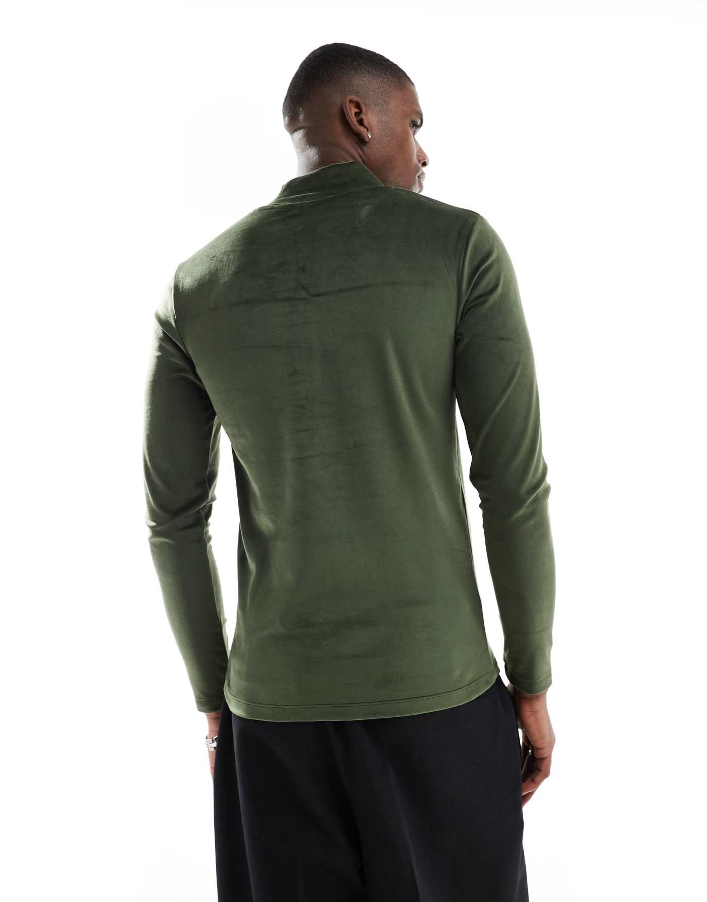 ASOS DESIGN muscle fit long sleeve t-shirt with high neck in khaki velour