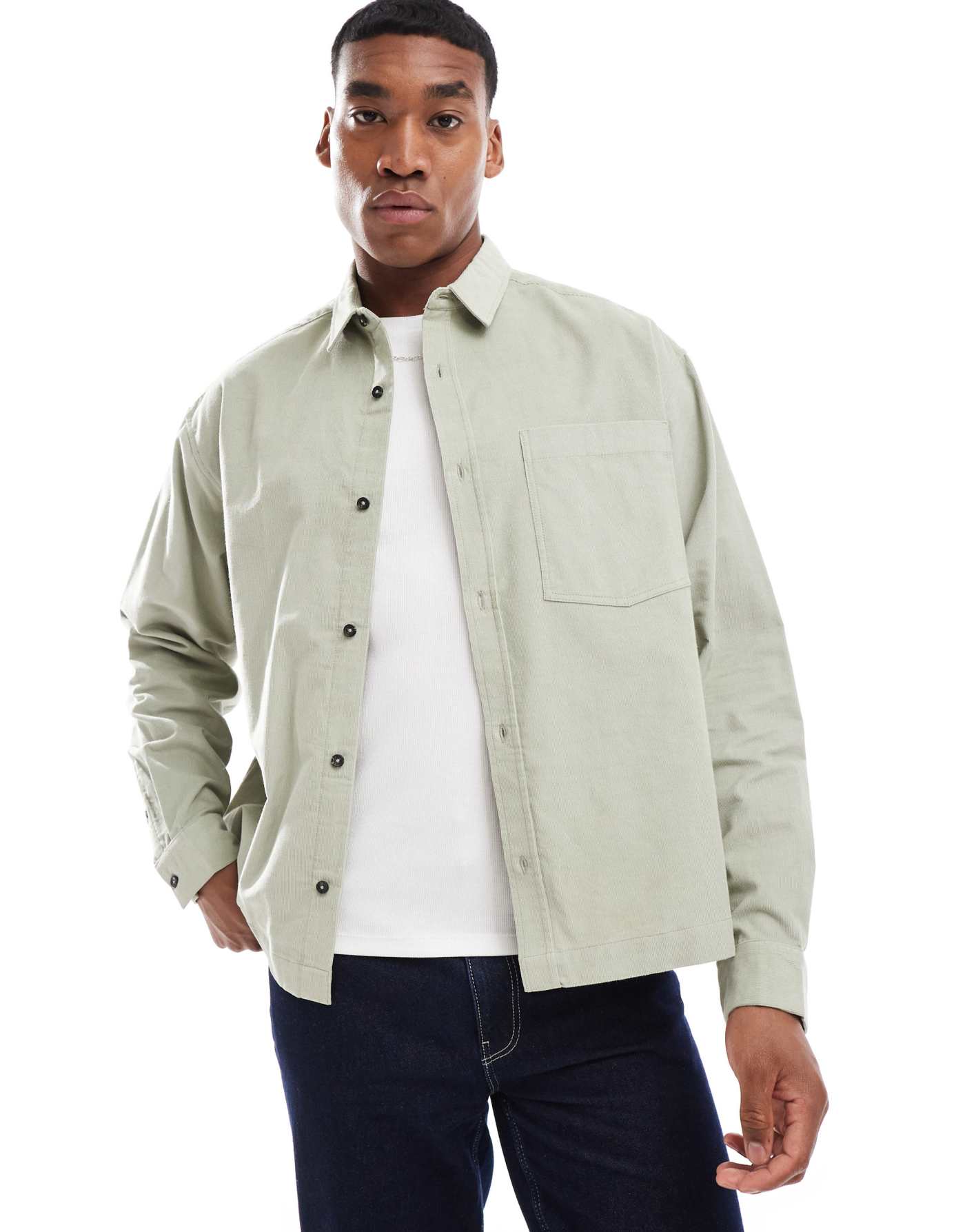 ASOS DESIGN boxy oversized shirt with patch pocket in sage green